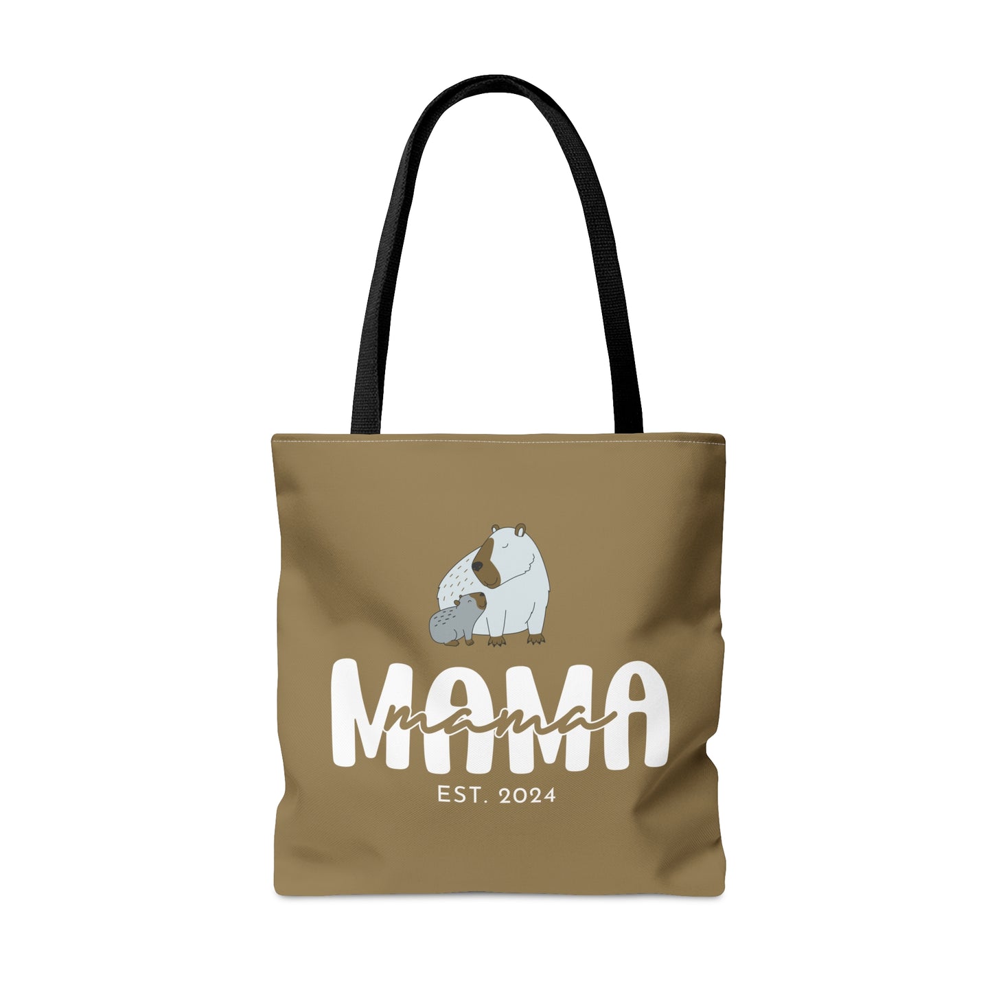 Custom Mama Capybara Tote Bag Khaki, Gift for Mom Custom Tote Bag - HolidayShoppingFinds