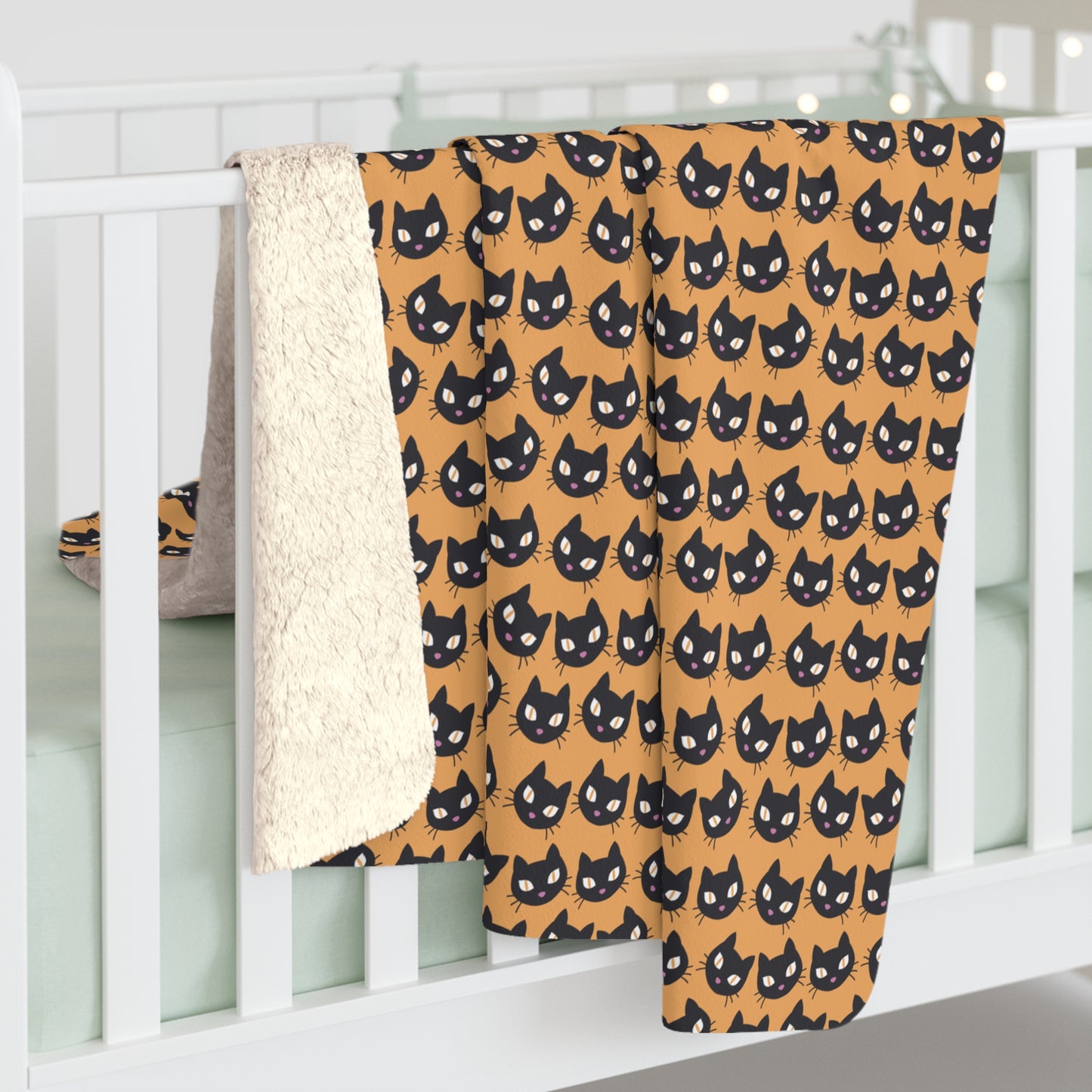 Black Cat Sherpa Blanket, Halloween Cat Lover Orange Throw Blanket, Cute Cats Sofa Blanket - HolidayShoppingFinds