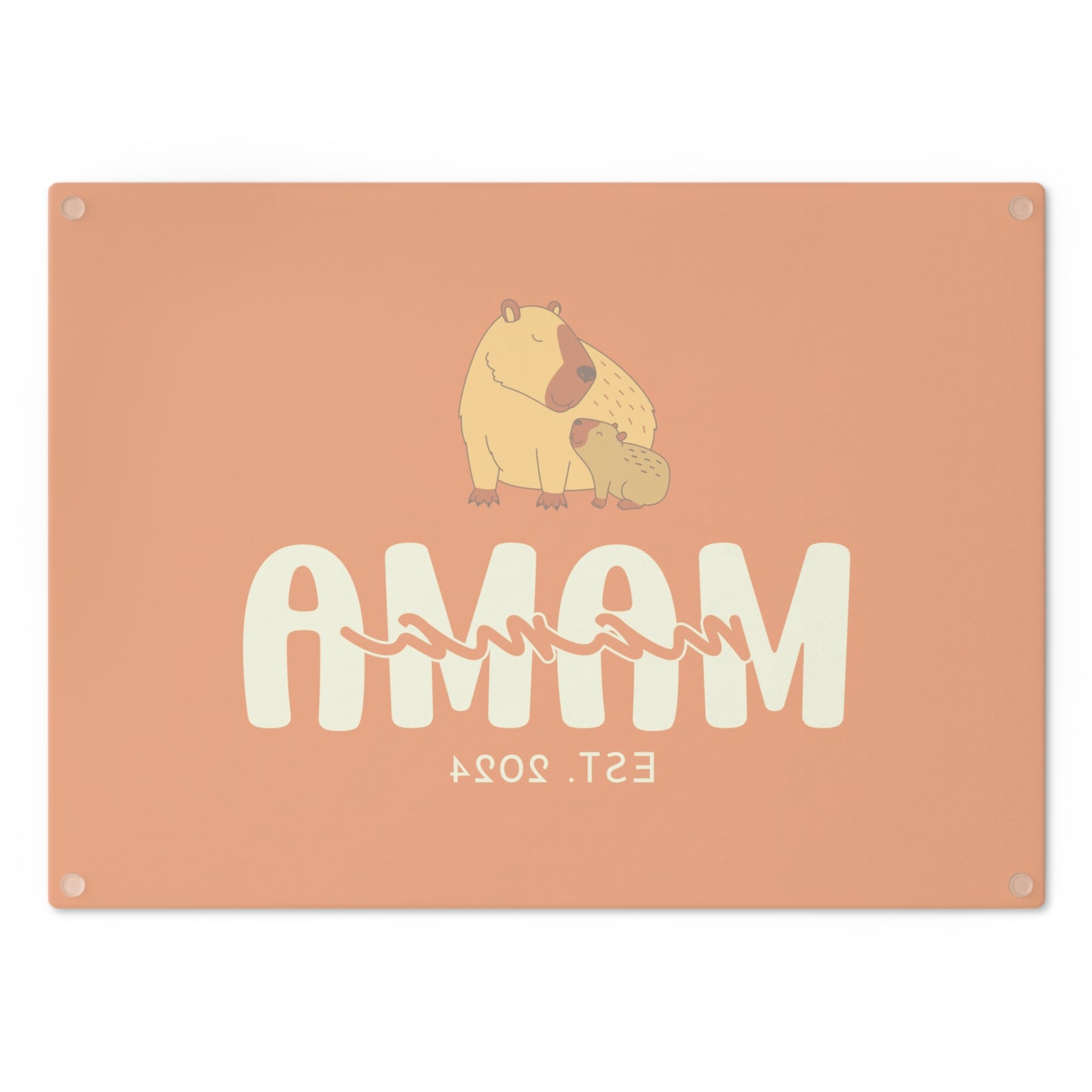 Personalized Mama Capybara Glass Cutting Board Orange, Gift For Moms - HolidayShoppingFinds