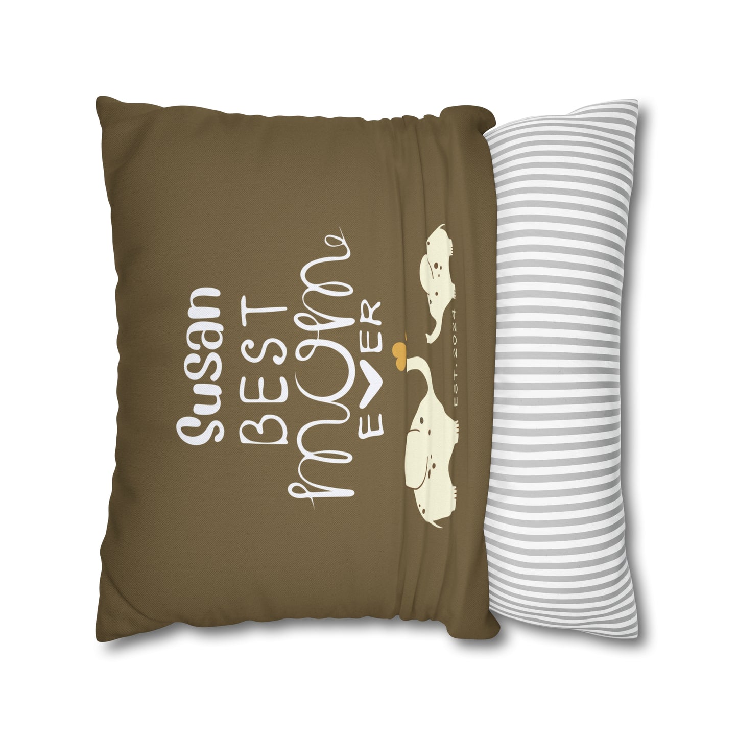 Personalized Best Mom Ever Gift Pillowcase, Gift for Mom, Elephants Khaki Pillow Cover - HolidayShoppingFinds