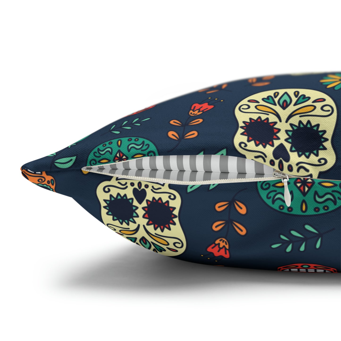 Sugar Skulls Pillowcase, Day of the Dead Pillow, Halloween Accent Blue Pillow Cover, Square Accent Pillow - HolidayShoppingFinds