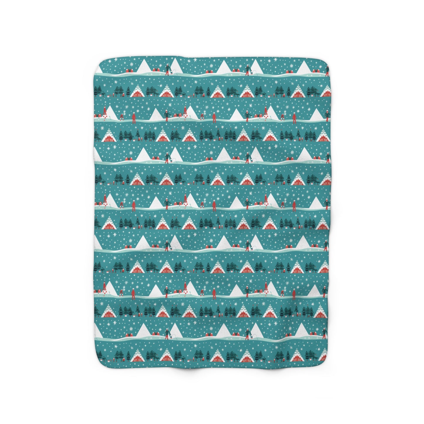Winter Wonderland Sherpa Blanket, Holiday Mountain Cabin Blanket Teal, Cozy Throw Blanket, Holiday Gift - HolidayShoppingFinds