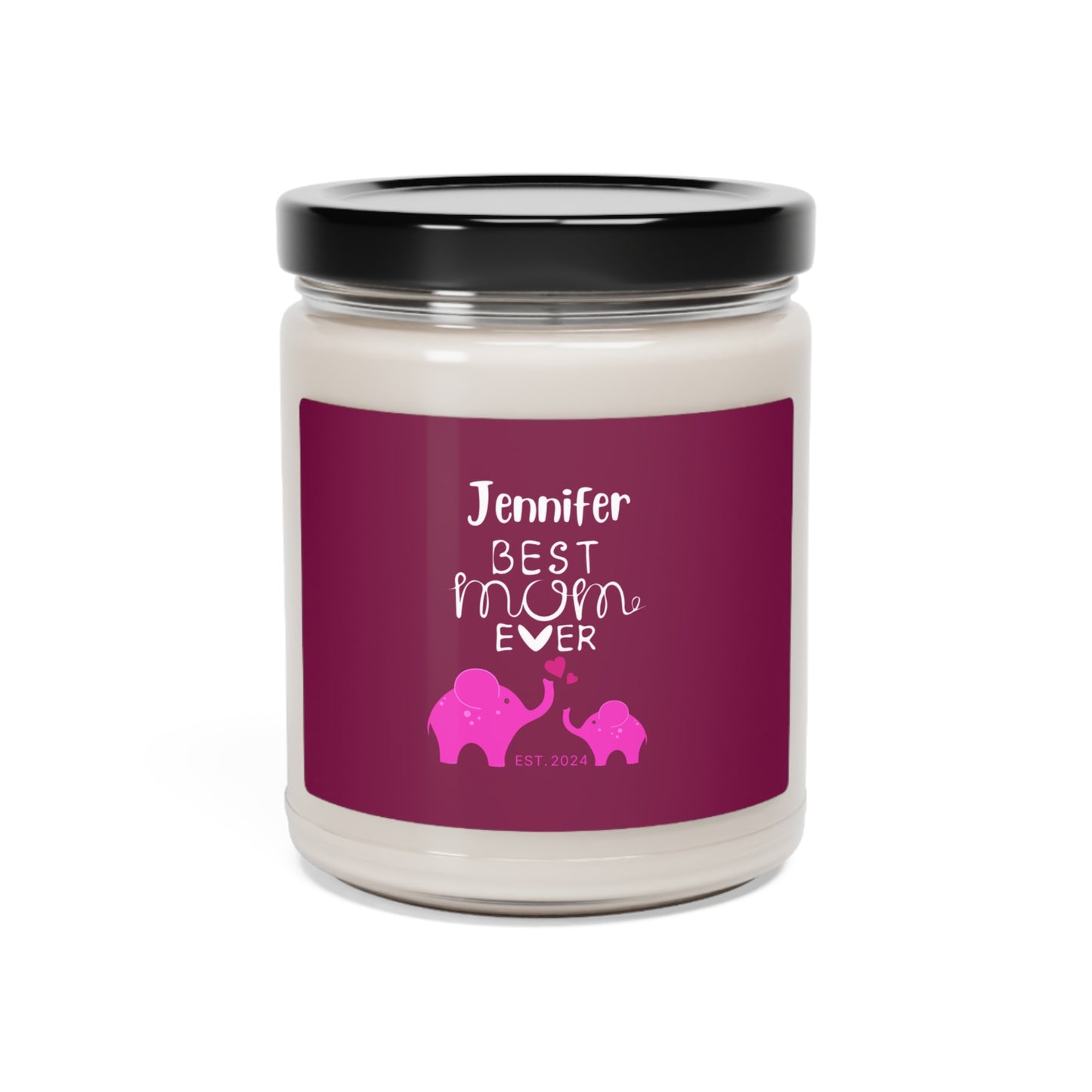 Best Mom Ever Candle, Custom Gift for Mother Mom & Baby Elephants Pink, 100% Vegan Soy Wax Scented Candle, Eco-Friendly Clean Cotton 9oz - HolidayShoppingFinds