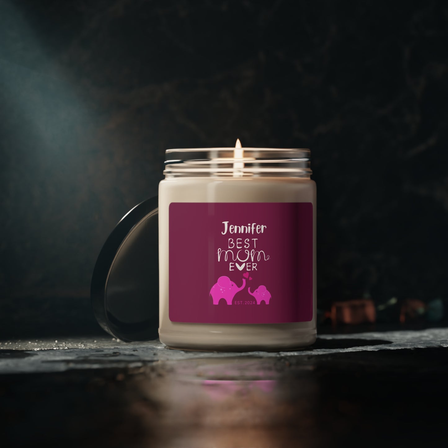 Best Mom Ever Candle, Custom Gift for Mother Mom & Baby Elephants Pink, 100% Vegan Soy Wax Scented Candle, Eco-Friendly - HolidayShoppingFinds