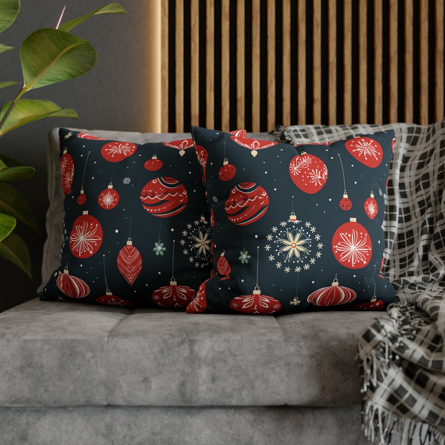 Red Christmas Ornaments Pillowcase, Winter Holiday Blue Accent Pillow Case, Holiday Gift - HolidayShoppingFinds