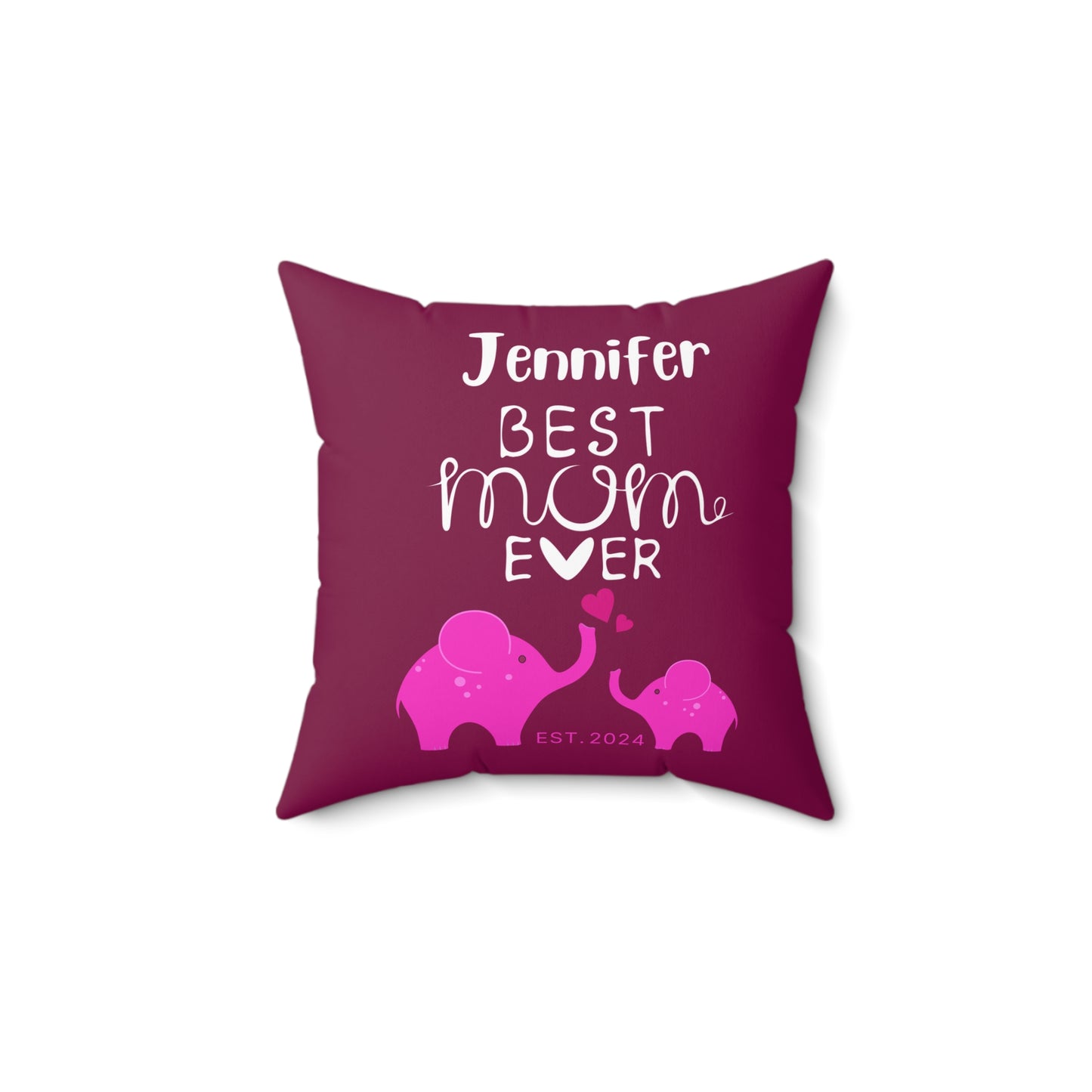 Personalized Best Mom Ever Gift Pillow, Gift for Mom, Elephants Pink Pillow with Insert - HolidayShoppingFinds
