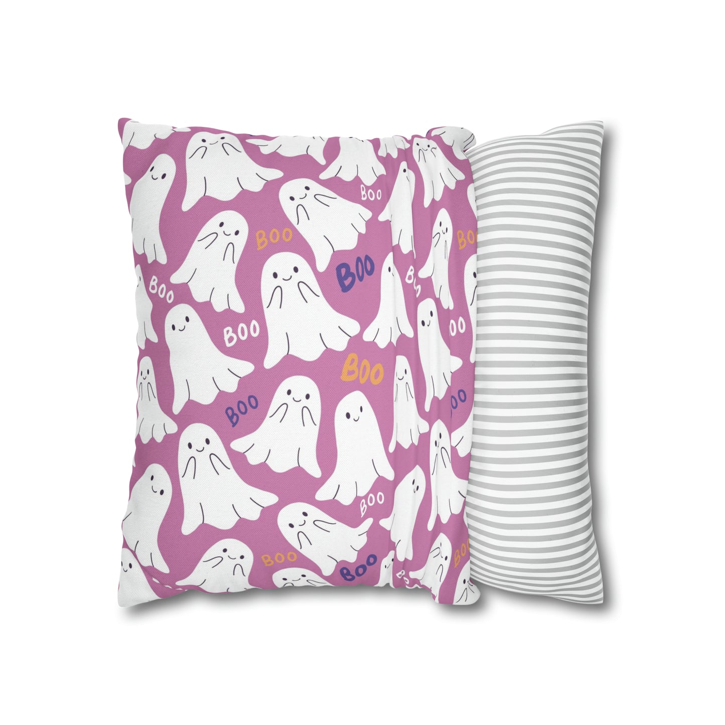 BOO Ghost Decorative Pillowcase Halloween Spooky Ghost Pillow Cover, Pink Square Pillow, 2-Sided Pillow Cover - HolidayShoppingFinds