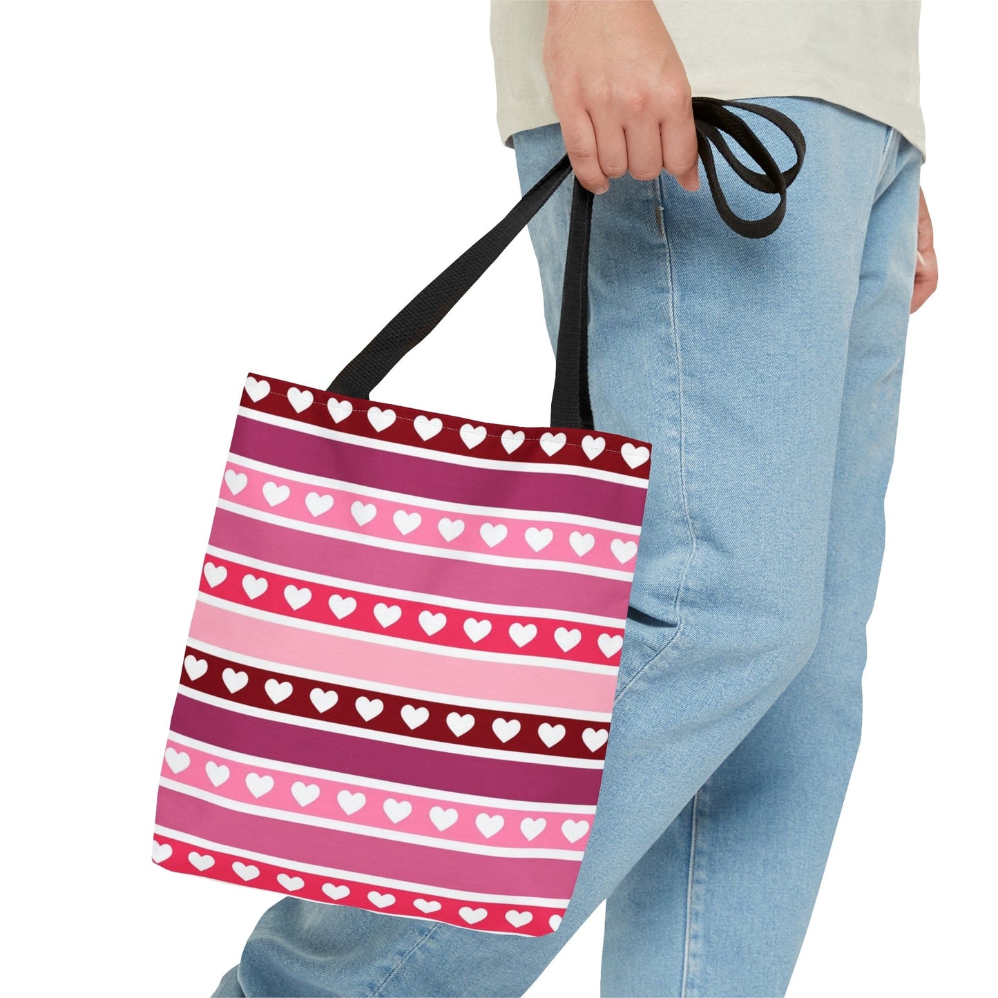 Cute Pink Hearts Valentine Tote Bag with Black Handle - HolidayShoppingFinds