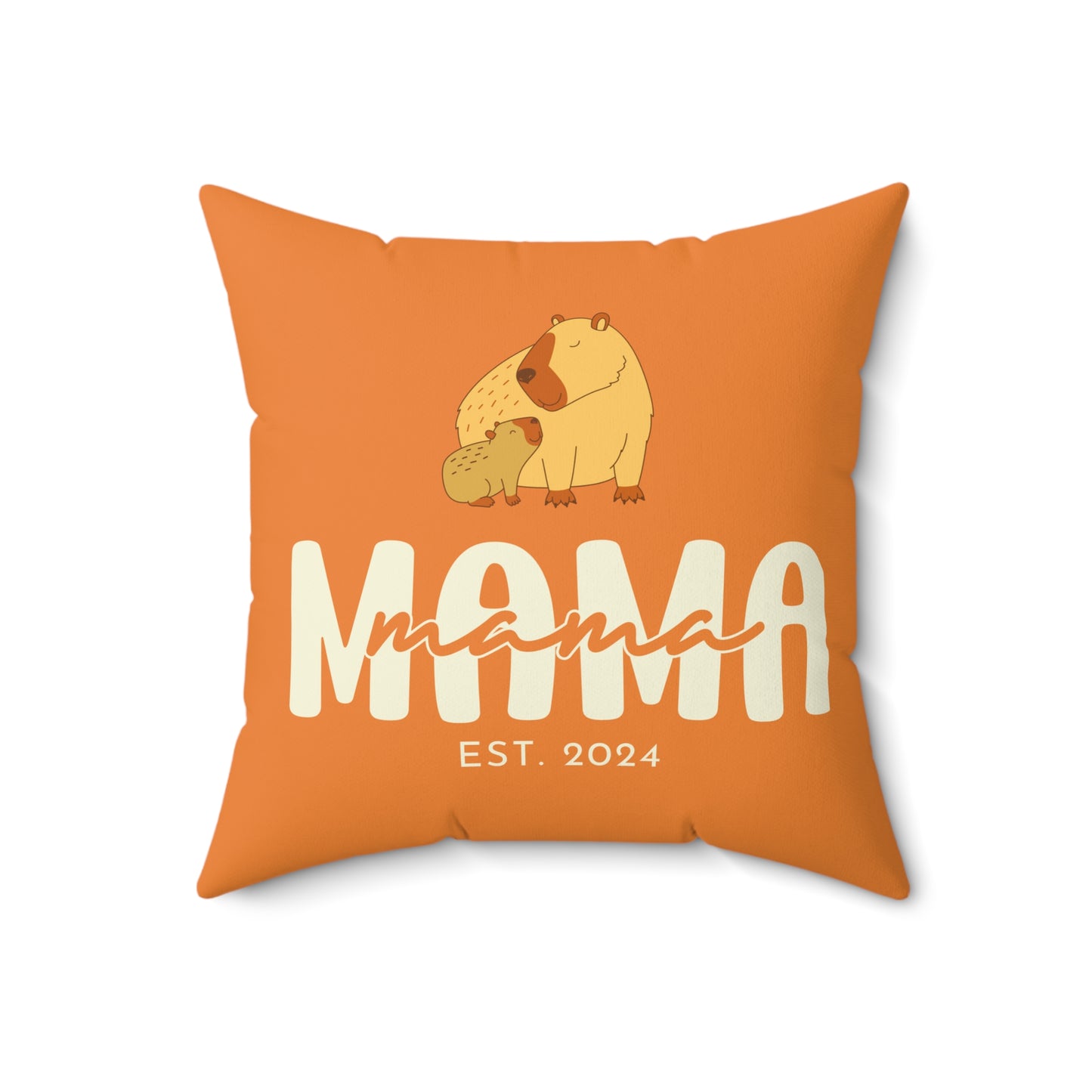 Personalized Mama Capybara Pillow Orange, Gift For Mom, Custom Pillow with insert 18" × 18" - HolidayShoppingFinds