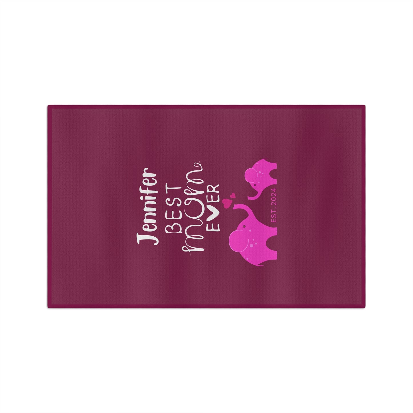 Personalized Best Mom Ever Kitchen Towel Pink, Mom Gift, Baby Elephants Towel - HolidayShoppingFinds