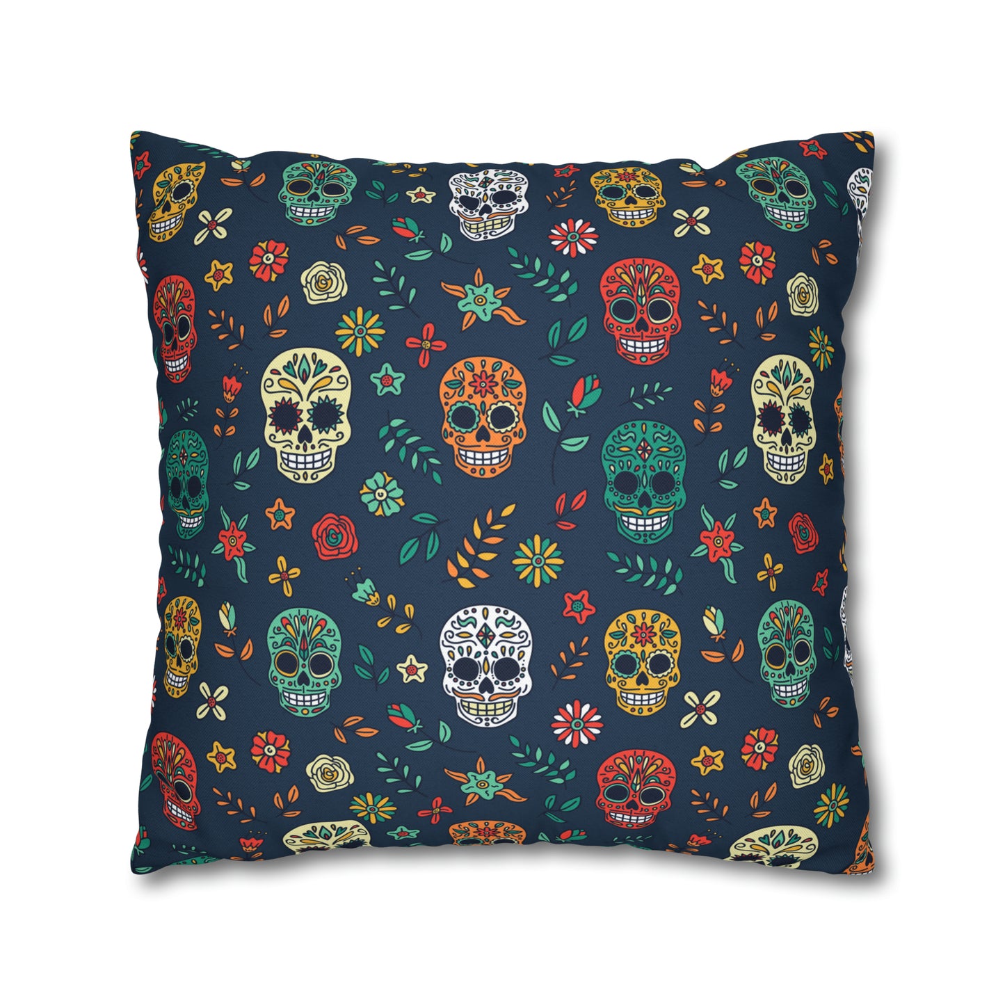 Sugar Skulls Pillowcase, Day of the Dead Pillow, Halloween Accent Blue Pillow Cover, Square Accent Pillow - HolidayShoppingFinds