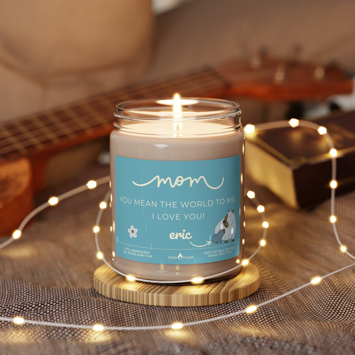Personalized Mom Capybara Candle, Mother's Day Gift, Birthday, Blue, 100% Vegan Soy Wax Scented Candle, Eco-Friendly - HolidayShoppingFinds
