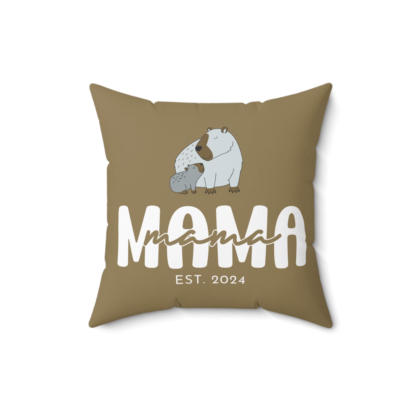 Personalized Mama Capybara Pillow Khaki, Gift For Mom, Custom Pillow with Insert 16" × 16" - HolidayShoppingFinds