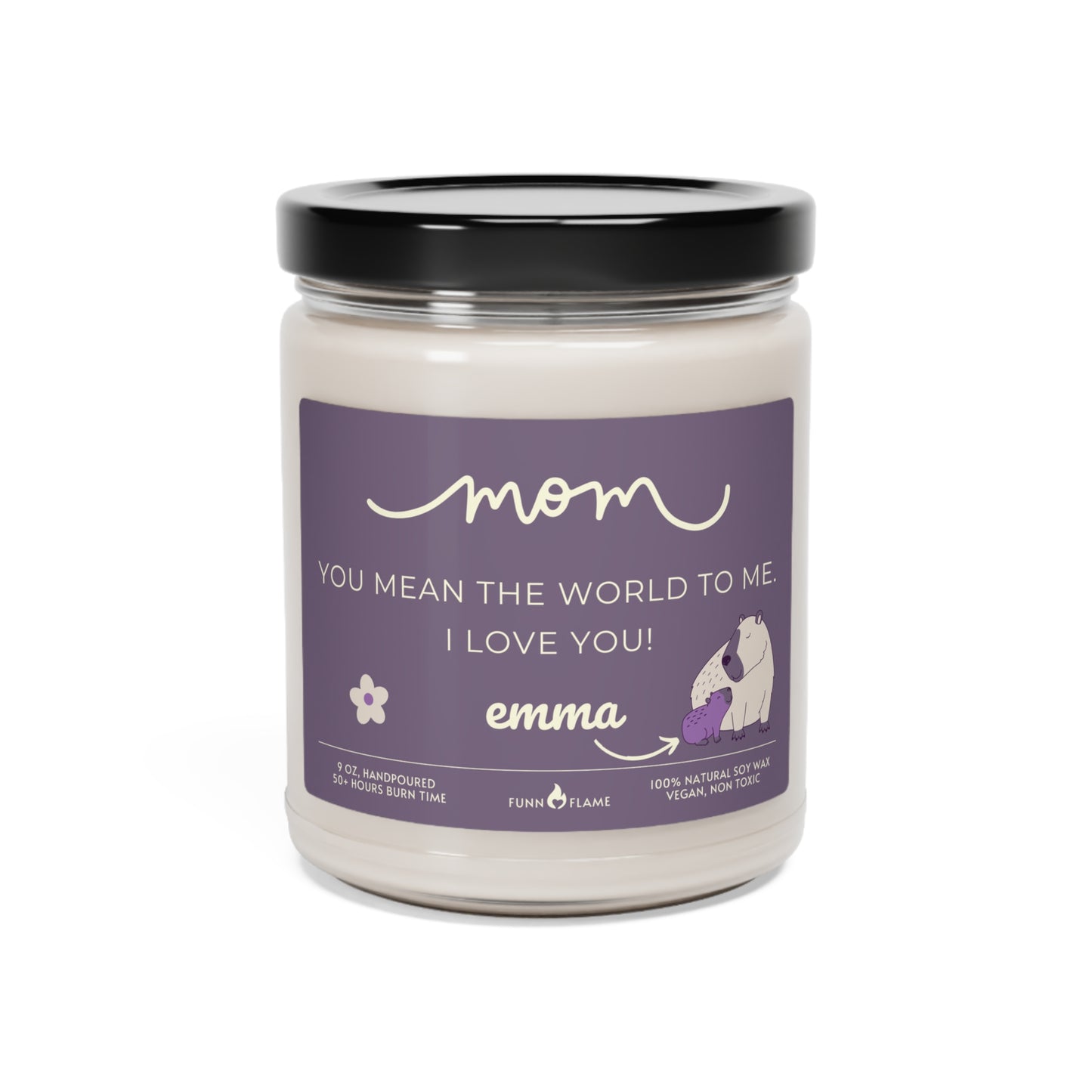 Personalized Mom Capybara Candle, Mother's Day Gift, Birthday, Purple, 100% Vegan Soy Wax Scented Candle, Eco-Friendly Peppered Passionfruit 9oz - HolidayShoppingFinds