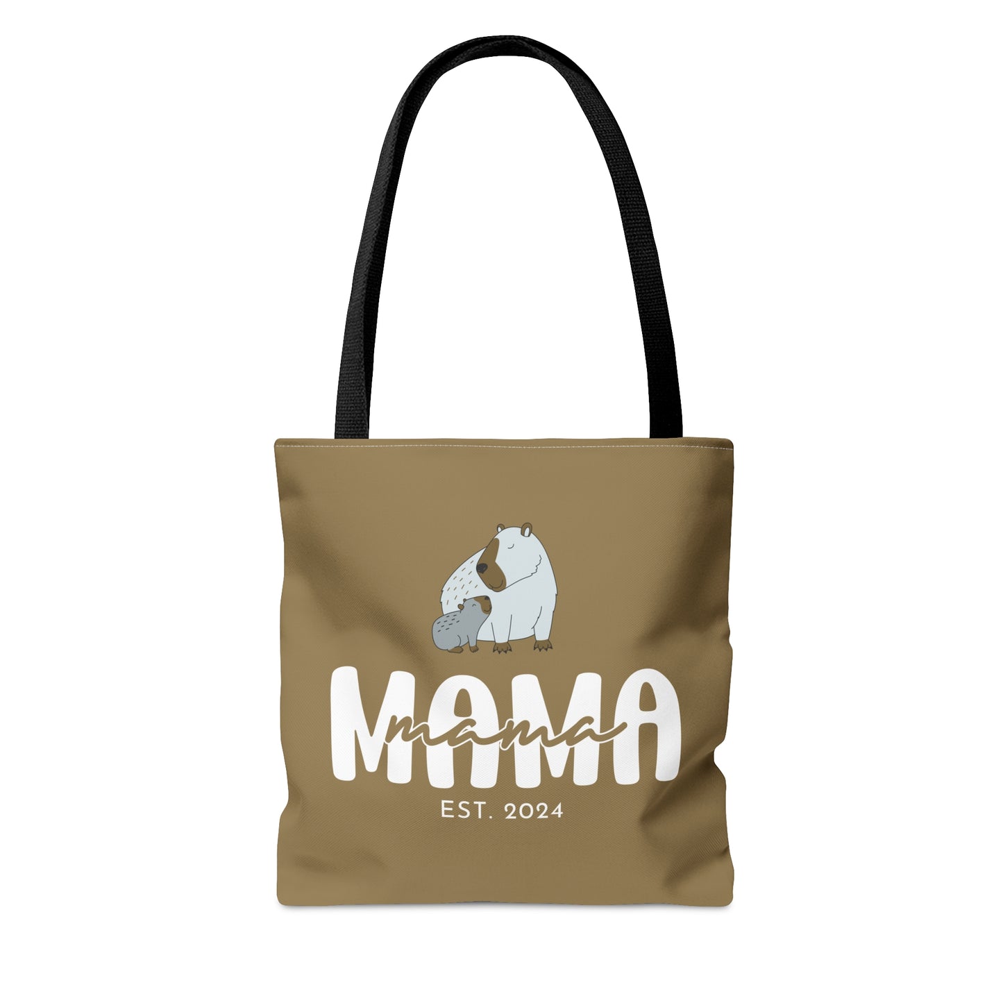 Custom Mama Capybara Tote Bag Khaki, Gift for Mom Custom Tote Bag - HolidayShoppingFinds