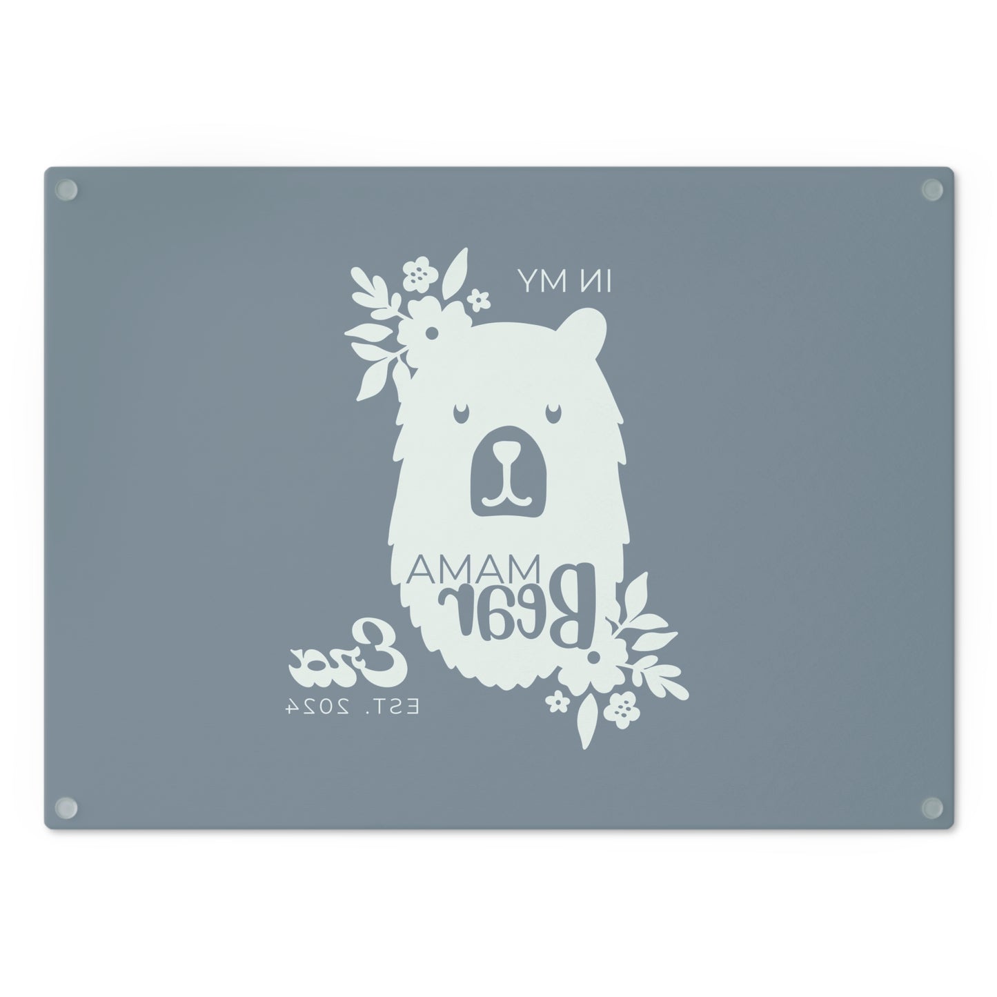 Custom Mama Bear Era Glass Cutting Board Blue, Kitchen Gift for Mom - HolidayShoppingFinds