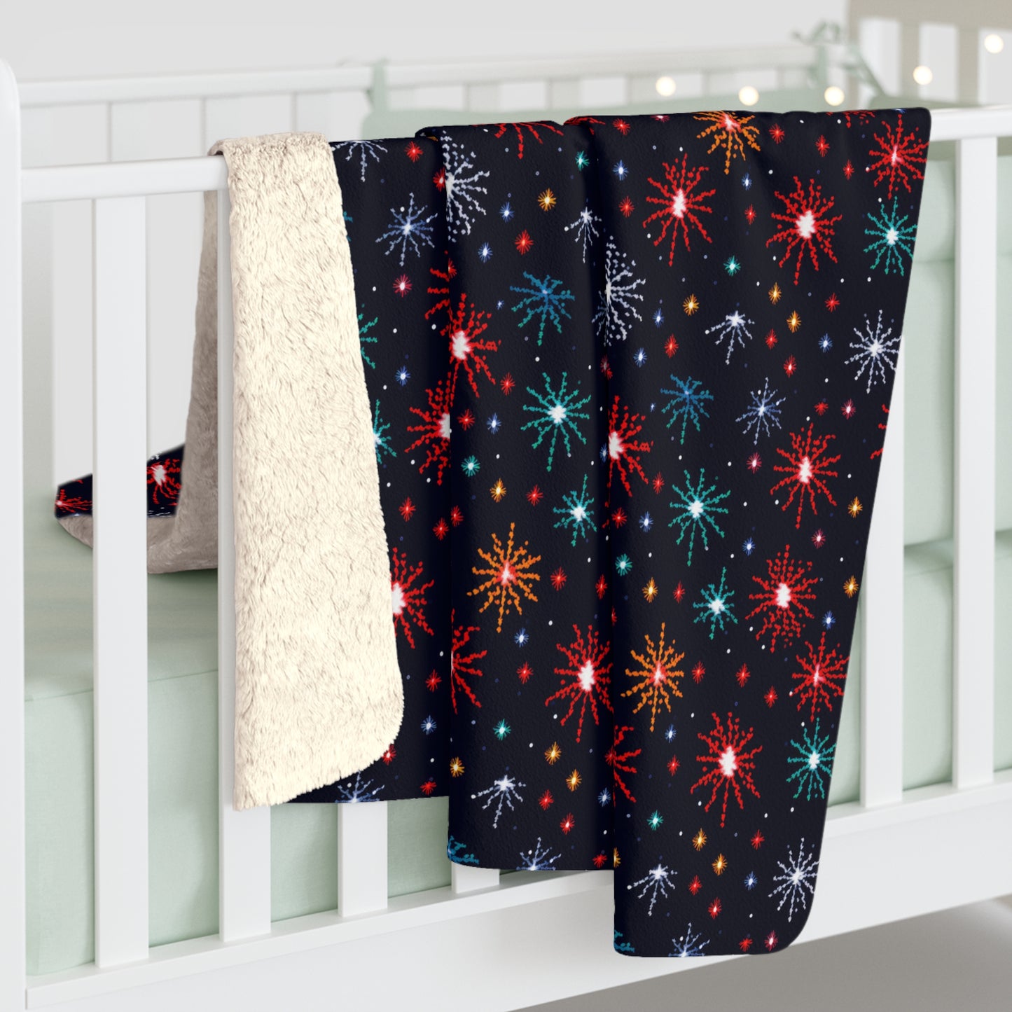 Fireworks Sherpa Blanket, Festive Throw Black Blanket, NYE 4th of July Home Décor - HolidayShoppingFinds