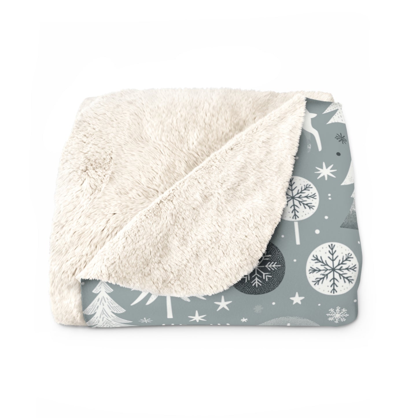 Reindeer Winter Wonderland Blanket, Gray Sherpa Throw, Christmas Gift - HolidayShoppingFinds