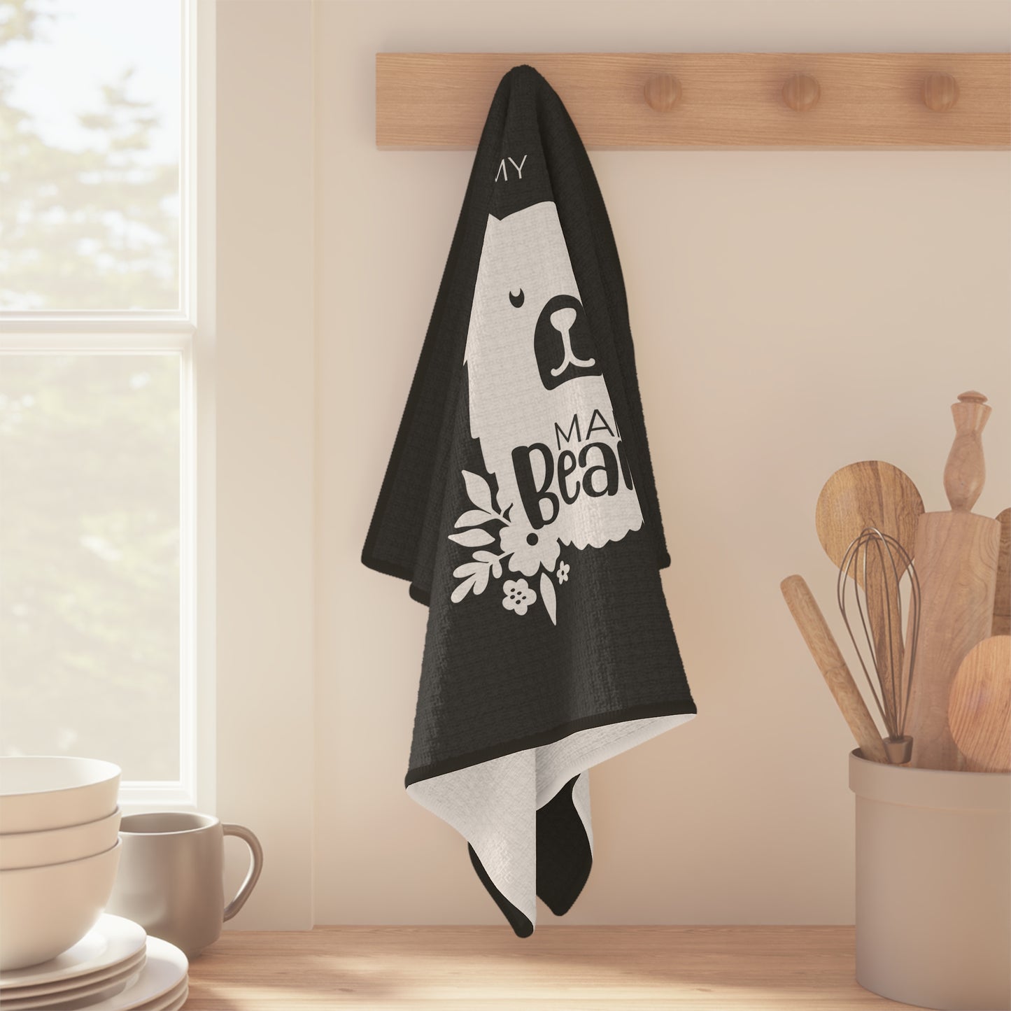 Personalized Mama Bear Kitchen Towel Grey, Custom Towel, Gift For Mom - HolidayShoppingFinds