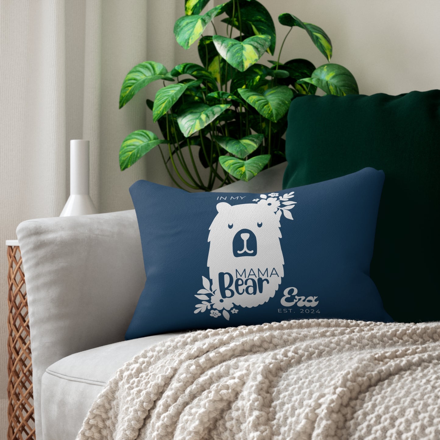 Personalized In My Mama Bear Era Lumbar Pillow Blue, Gift for Mom - HolidayShoppingFinds