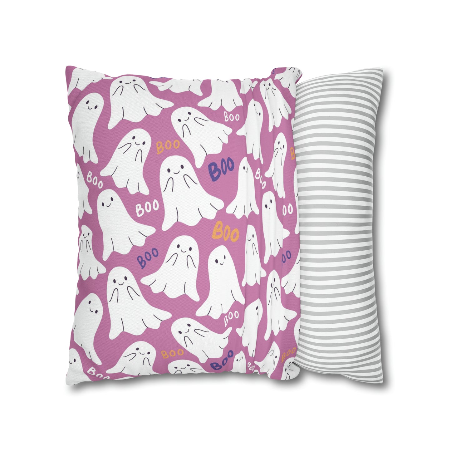 BOO Ghost Decorative Pillowcase Halloween Spooky Ghost Pillow Cover, Pink Square Pillow, 2-Sided Pillow Cover - HolidayShoppingFinds