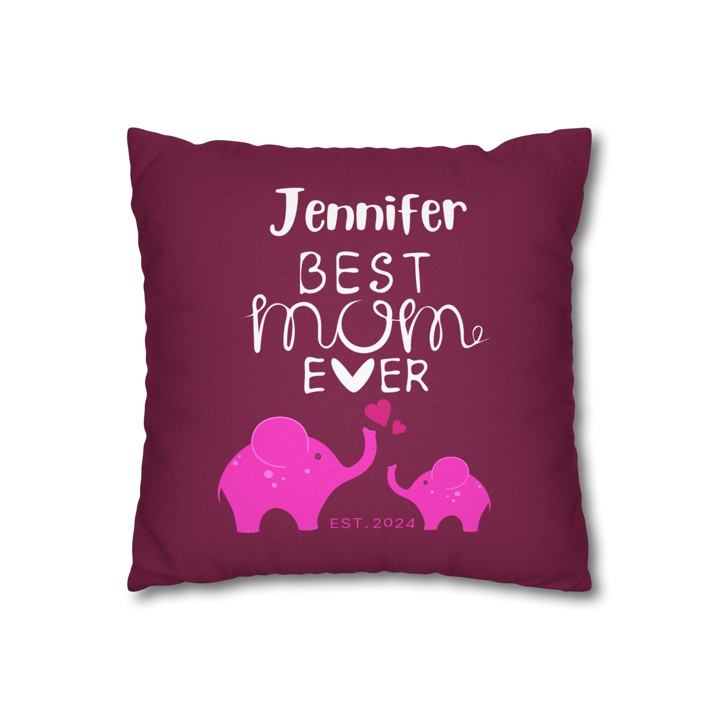 Personalized Best Mom Ever Gift Pillowcase, Gift for Mom, Elephants Pink Pillow Cover - HolidayShoppingFinds