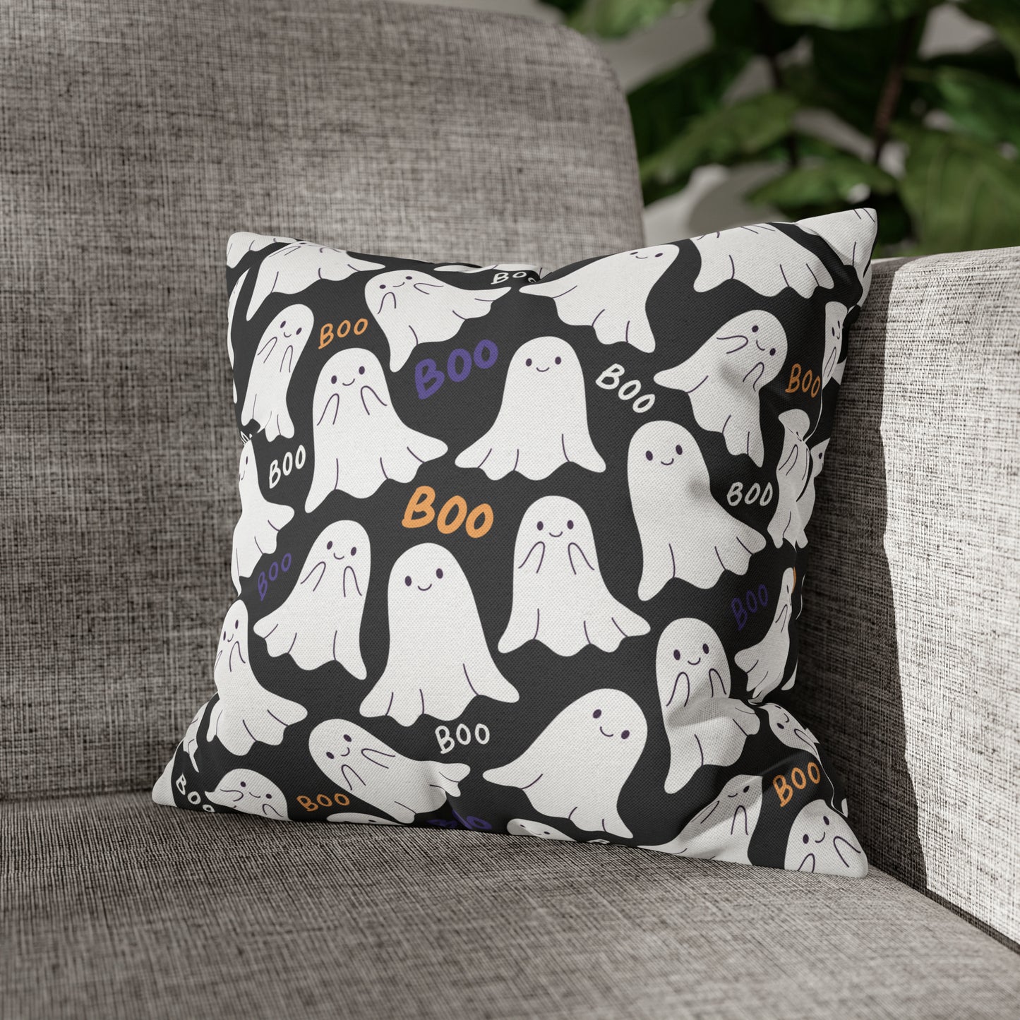 BOO Ghost Decorative Pillowcase Halloween Ghost Spooky Sofa Pillow B&W 14" × 14" - HolidayShoppingFinds