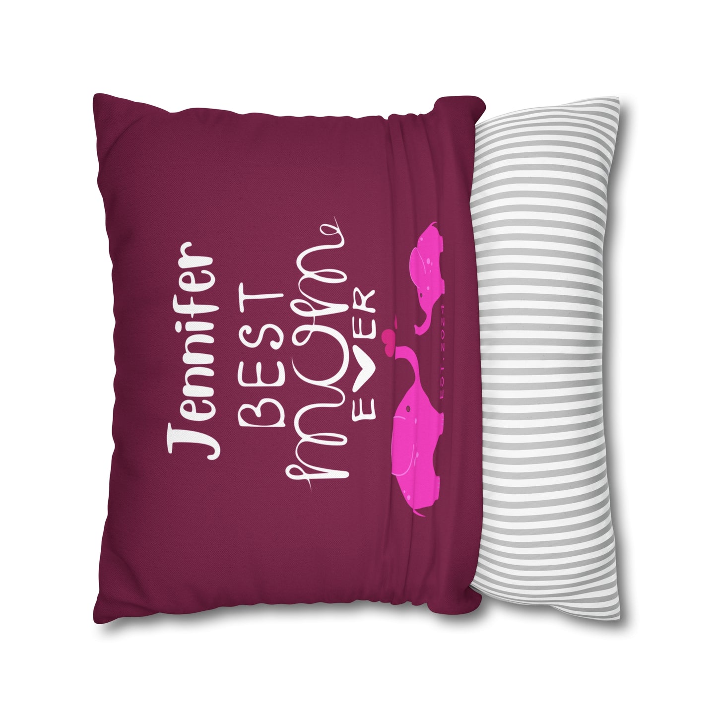 Personalized Best Mom Ever Gift Pillowcase, Gift for Mom, Elephants Pink Pillow Cover - HolidayShoppingFinds