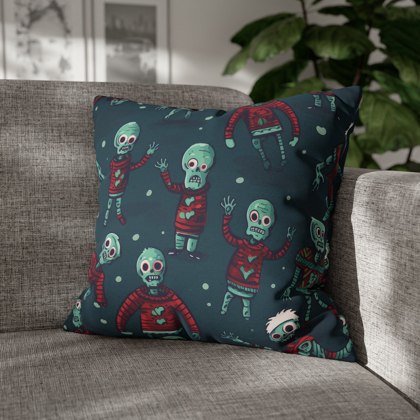 Zombie Decorative Pillowcase, Zombie Home Decor Pillow Cover Teal, Square 2-Sided Pillow 20" × 20" - HolidayShoppingFinds