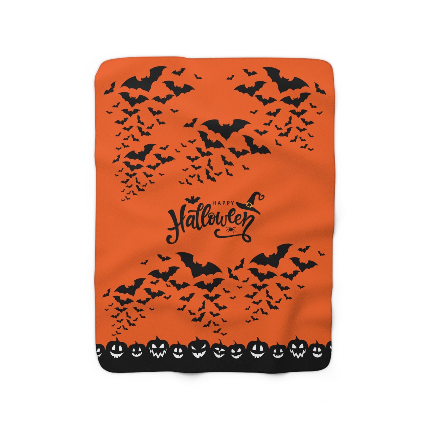 Happy Halloween Sherpa Fleece Blanket, Bats & Pumpkins Orange Throw - HolidayShoppingFinds