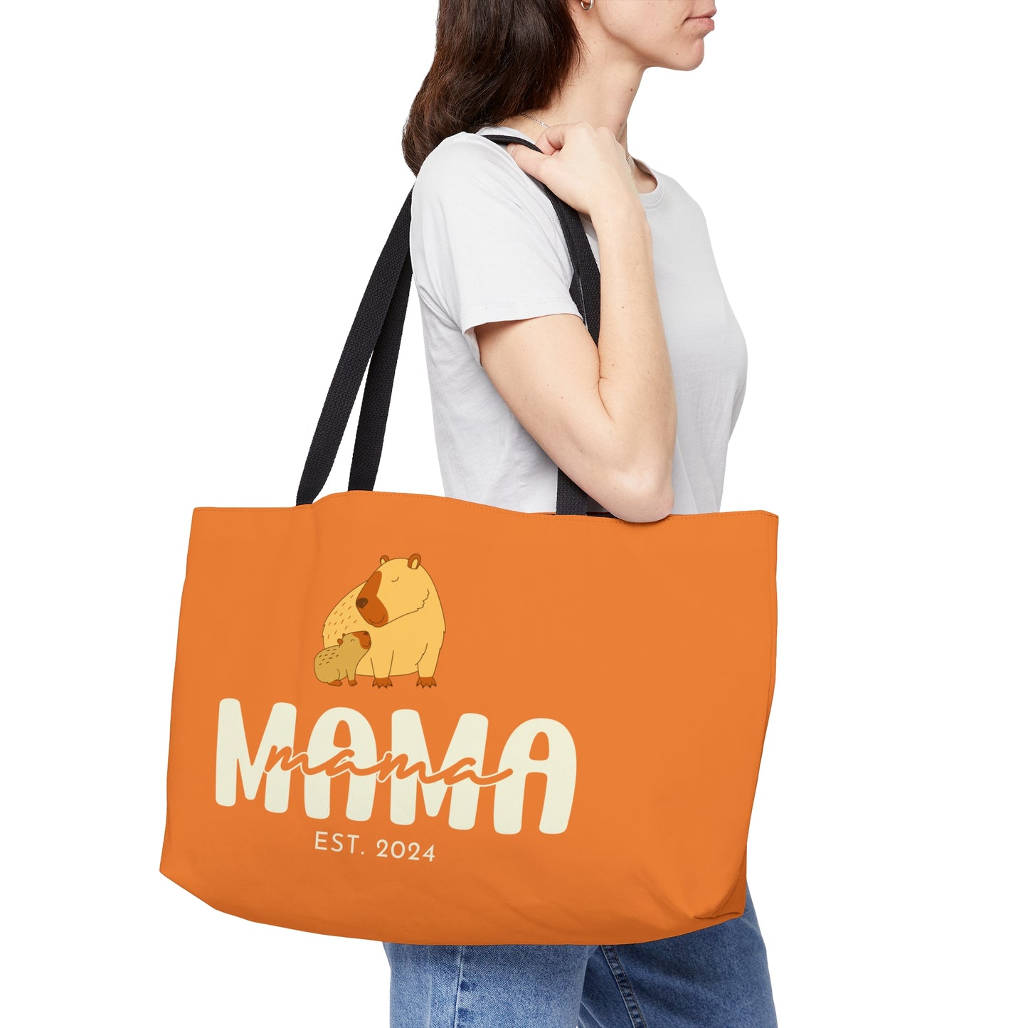 Personalized Mama Capybara Weekender Tote Orange, Gift For Mom - HolidayShoppingFinds