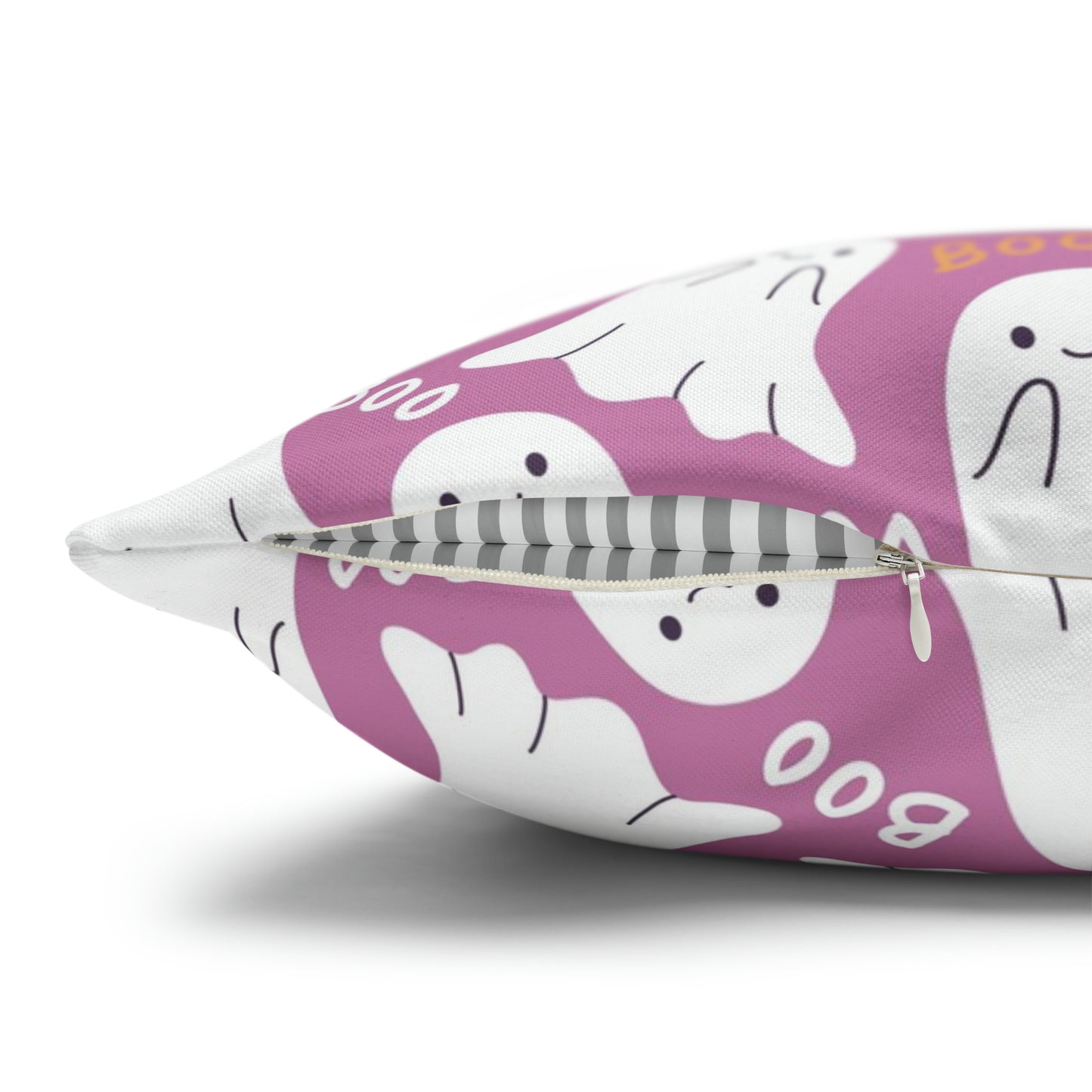 BOO Ghost Decorative Pillowcase Halloween Spooky Ghost Pillow Cover, Pink Square Pillow, 2-Sided Pillow Cover - HolidayShoppingFinds