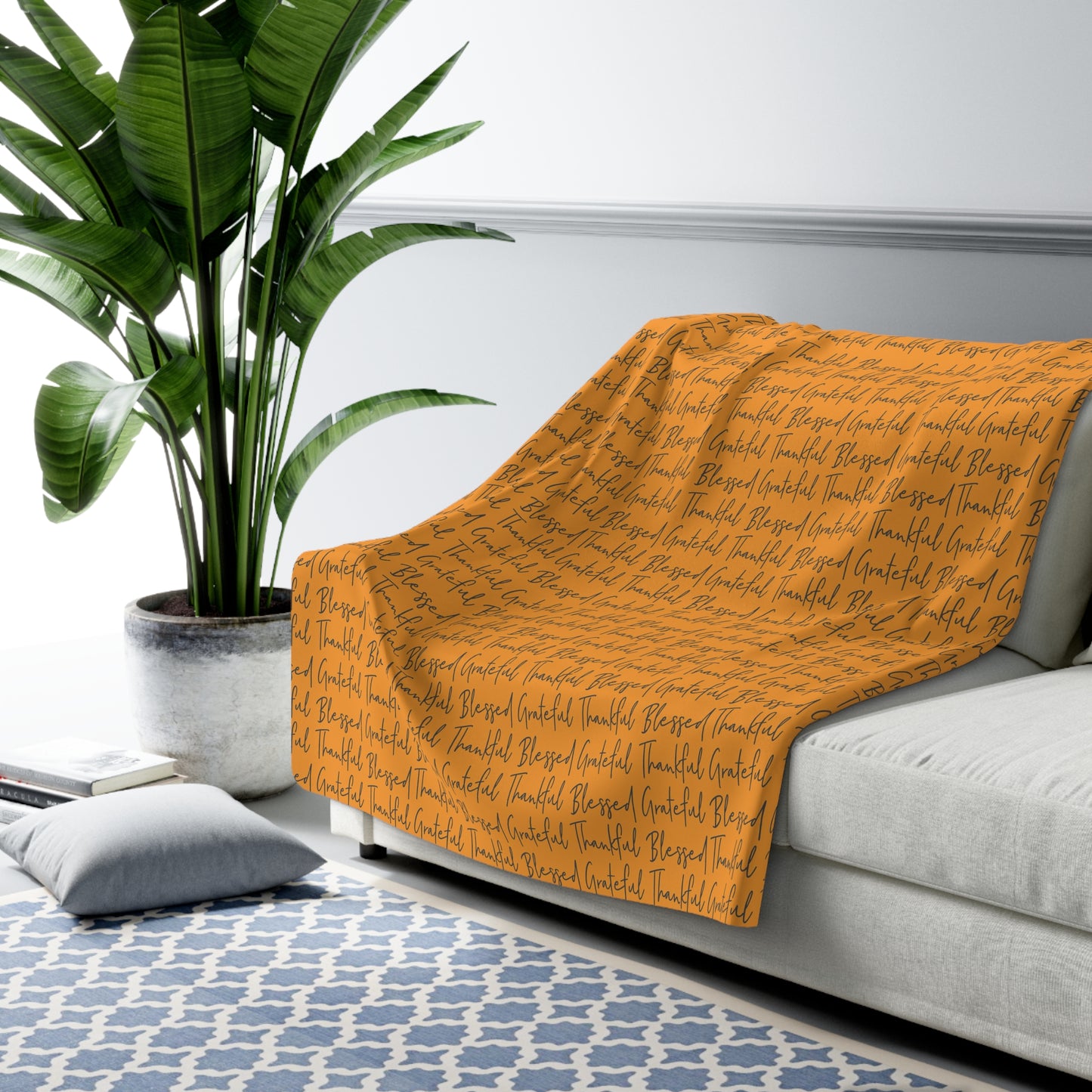 Thankful Blessed Grateful Sherpa Fleece Blanket, Fall Throw Blanket 60" × 80" - HolidayShoppingFinds