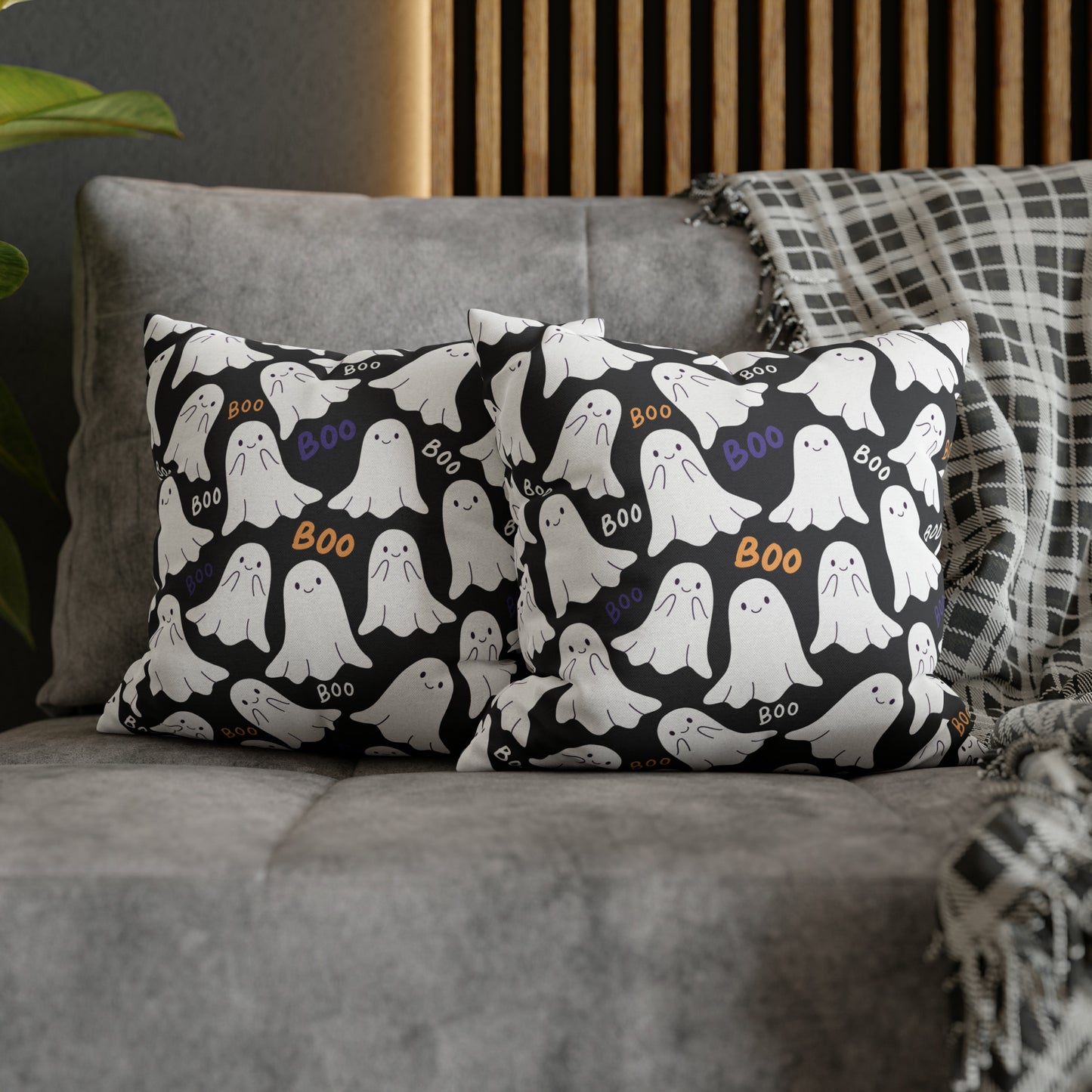 BOO Ghost Decorative Pillowcase Halloween Ghost Spooky Sofa Pillow B&W - HolidayShoppingFinds