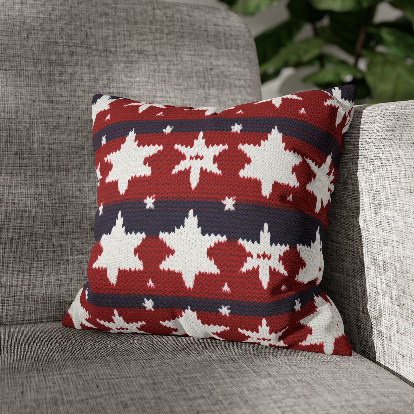 Patriotic Pillowcase American Flag Accent Square Pillow USA Red White & Blue Veterans 4th of July Memorial Day Home Decor 14" × 14" - HolidayShoppingFinds