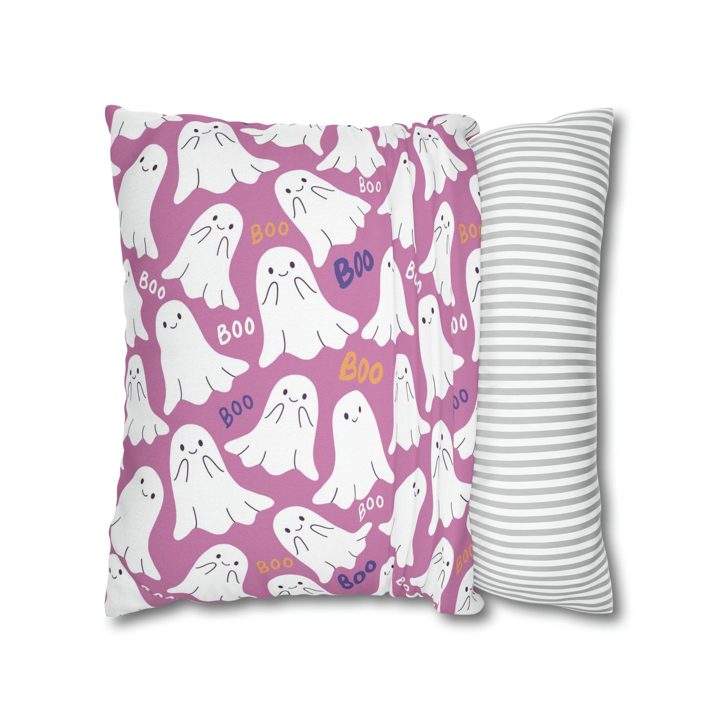 BOO Ghost Decorative Pillowcase Halloween Spooky Ghost Pillow Cover, Pink Square Pillow, 2-Sided Pillow Cover - HolidayShoppingFinds