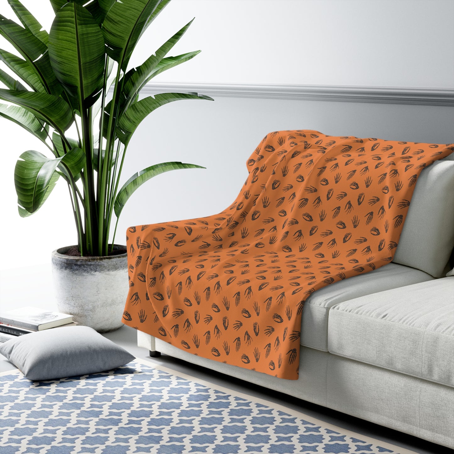 Skeleton Hands Sherpa Fleece Blanket, Halloween Throw Blanket Orange 50" × 60" - HolidayShoppingFinds