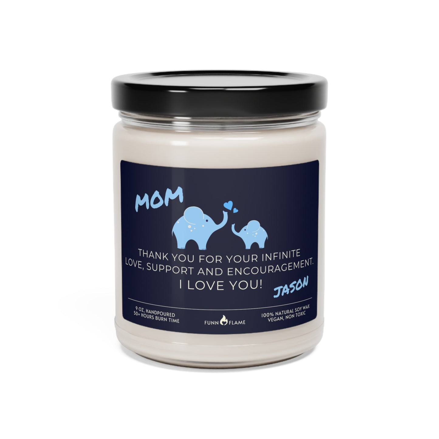 Personalized Mom Candle, Elephant Candle, Custom Gift for Mom (Blue) Nursery Candle, New Mom, Birthday Baby Shower Mothers Day Gift 100% Vegan Christmas Warmth 9oz - HolidayShoppingFinds