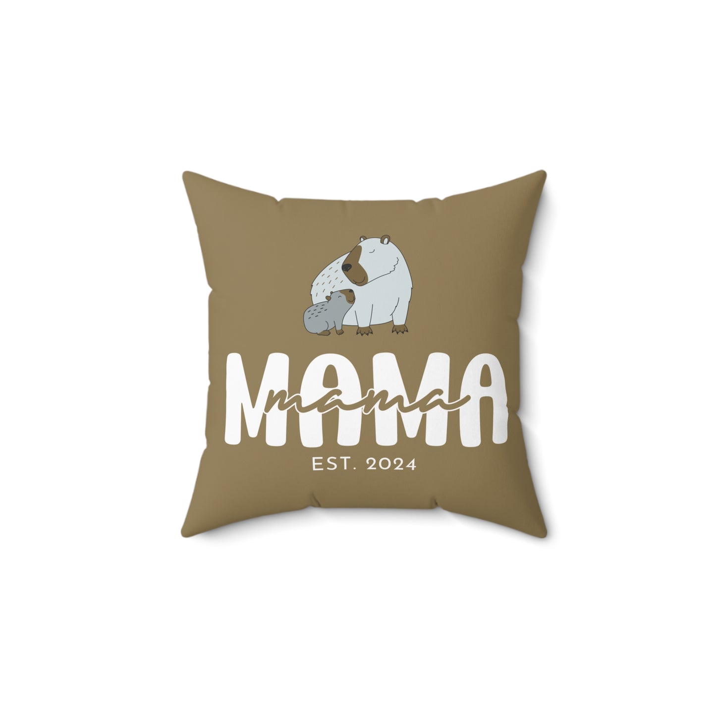 Personalized Mama Capybara Pillow Khaki, Gift For Mom, Custom Pillow with Insert 14" × 14" - HolidayShoppingFinds