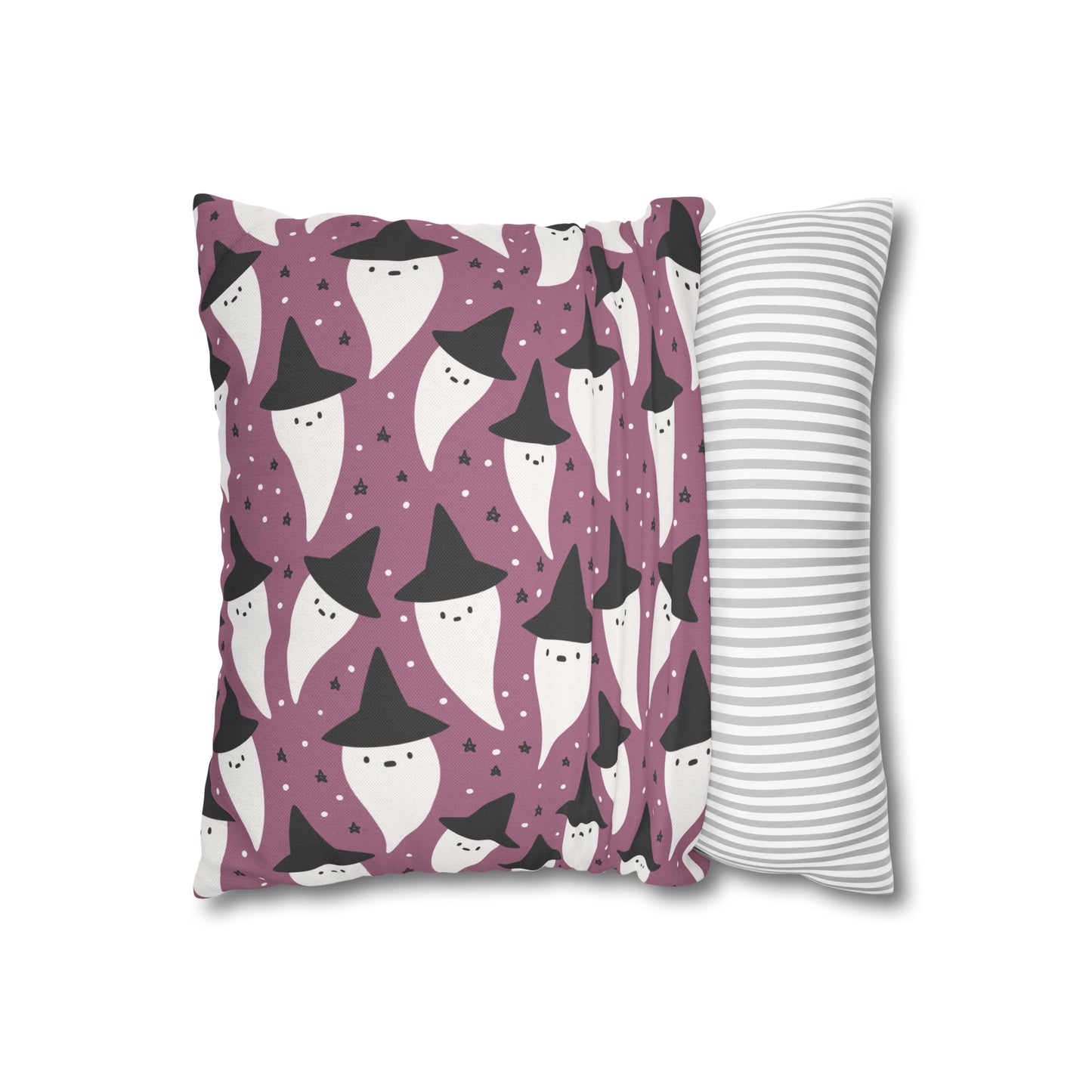 Whimsical Pillowcase, Spooky Ghosts Halloween Purple Pillow Cover, Square Accent Pillow Case - HolidayShoppingFinds