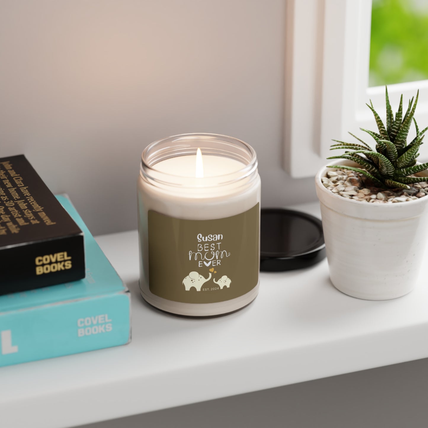 Best Mom Ever Candle Custom Gift for Mother Mom & Baby Elephants Khaki, 100% Vegan Soy Wax Scented Candle, Eco-Friendly - HolidayShoppingFinds