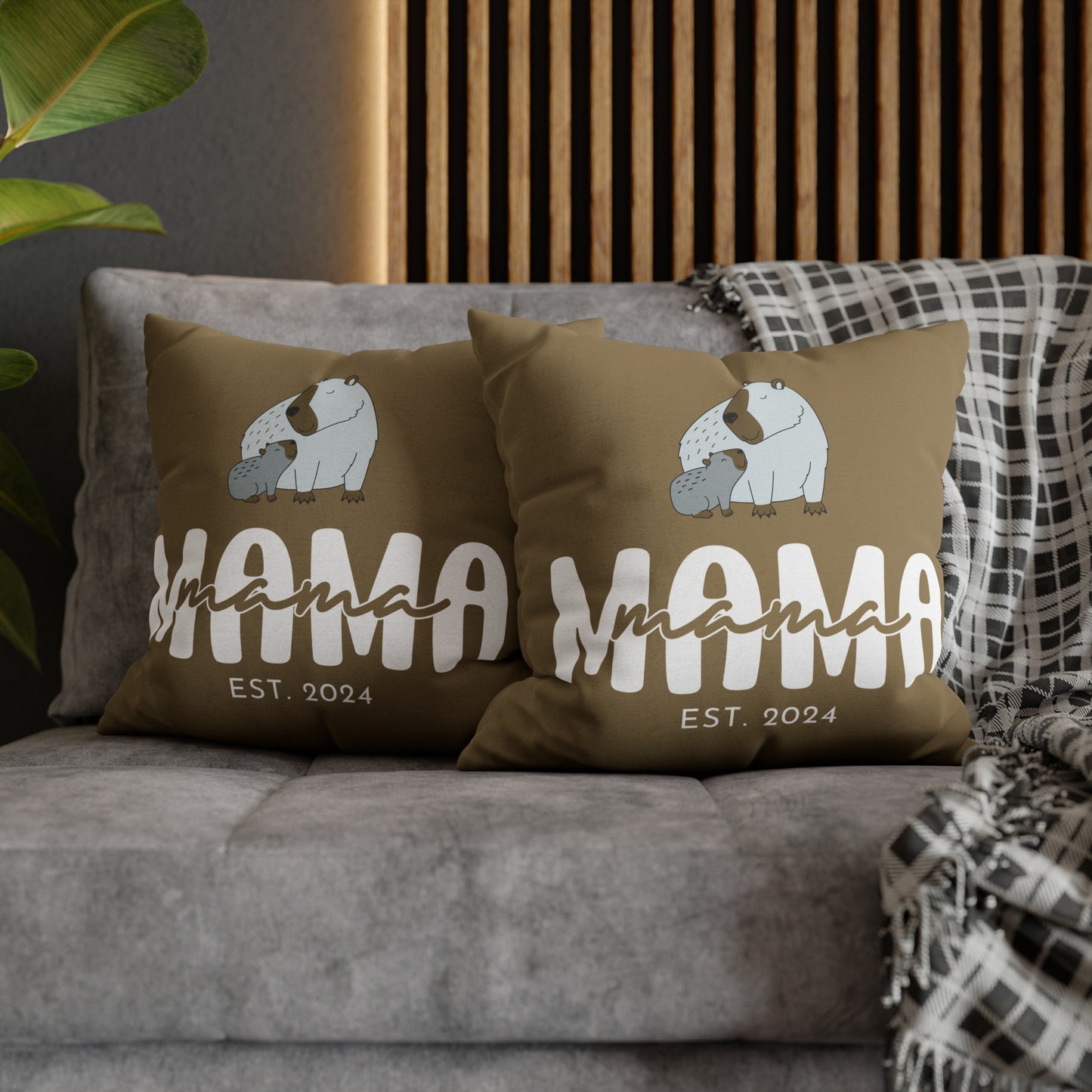 Personalized Mama Capybara Pillowcase Khaki, Gift For Mom - HolidayShoppingFinds