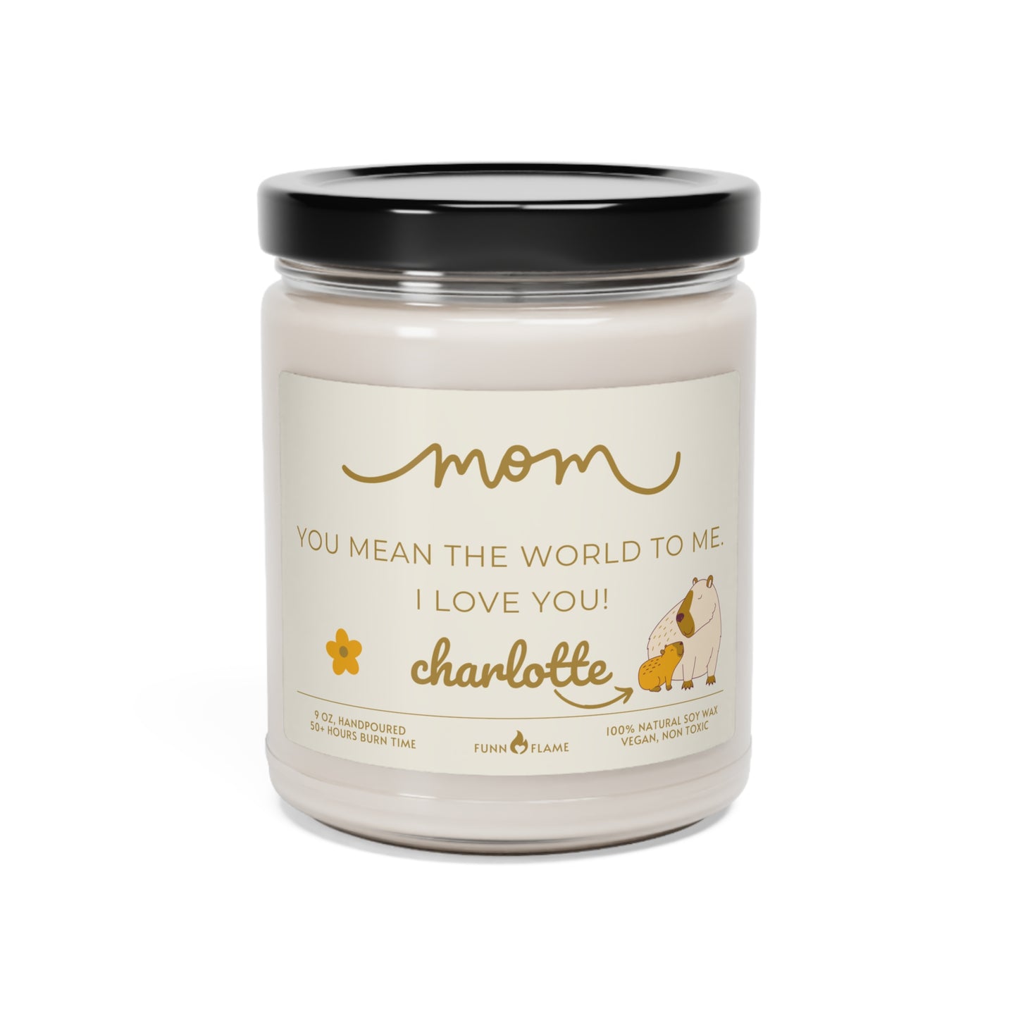 Personalized Mom Capybara Candle, Mother's Day Gift, Birthday, Beige, 100% Vegan Soy Wax Scented Candle, Eco-Friendly Cinnamon Vanilla 9oz - HolidayShoppingFinds