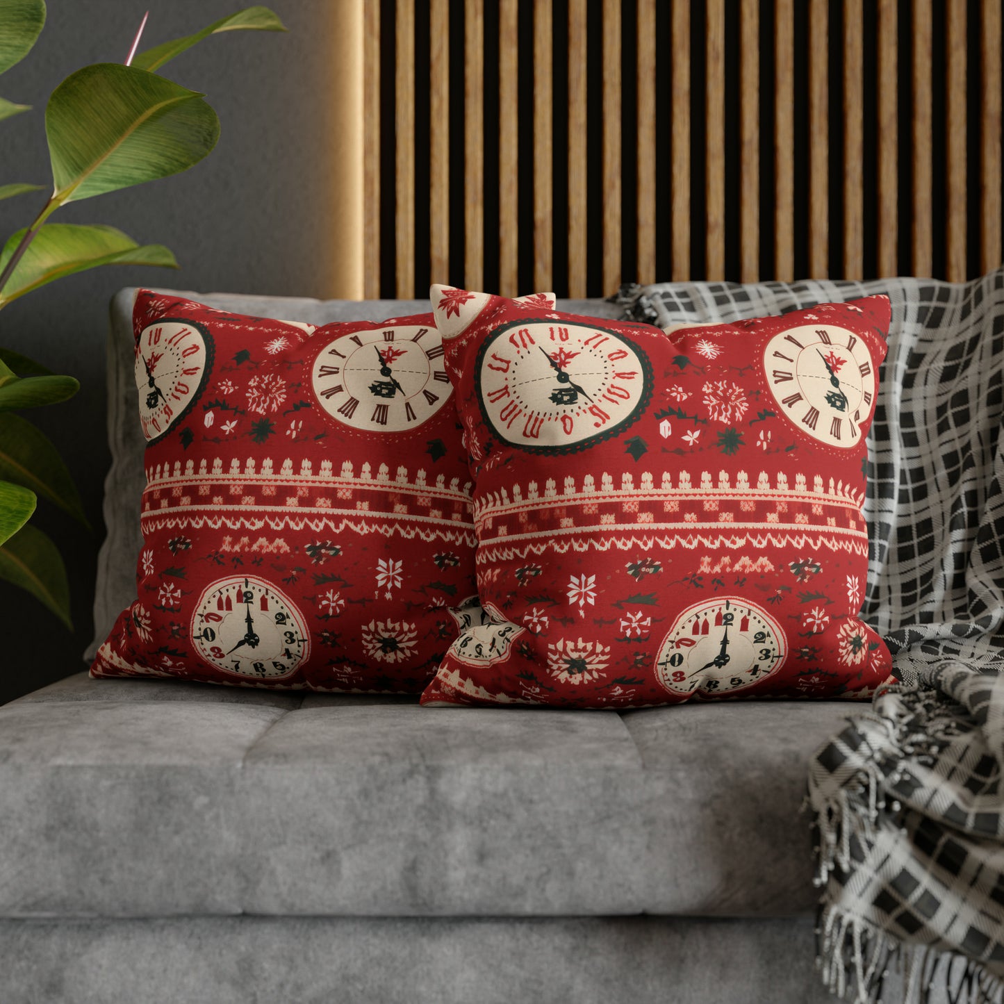 Holiday Clock Pillowcase, Red Festive Pillow, Christmas Accent Pillow Cover, Holiday Gift - HolidayShoppingFinds