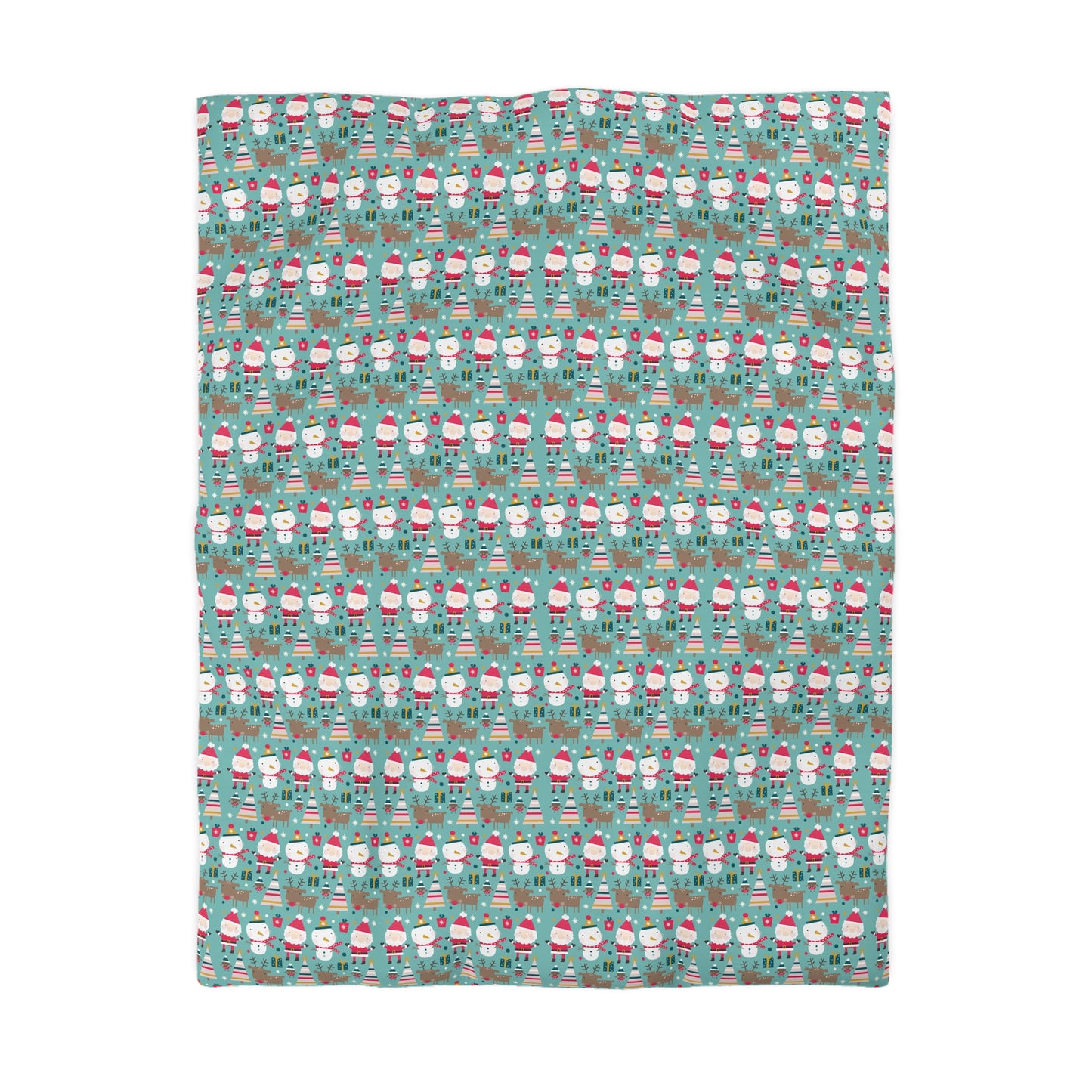 Merry Trio Green Duvet Cover with Santa, Snowman & Reindeer Twin/TwinXL/Queen/King Duvet - HolidayShoppingFinds