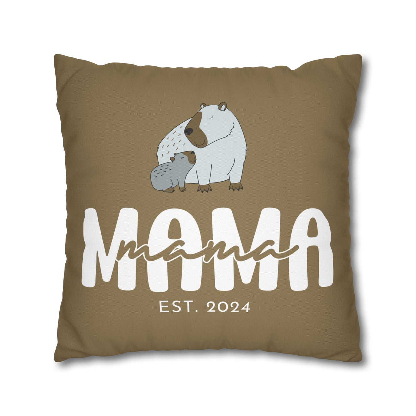 Personalized Mama Capybara Pillowcase Khaki, Gift For Mom - HolidayShoppingFinds