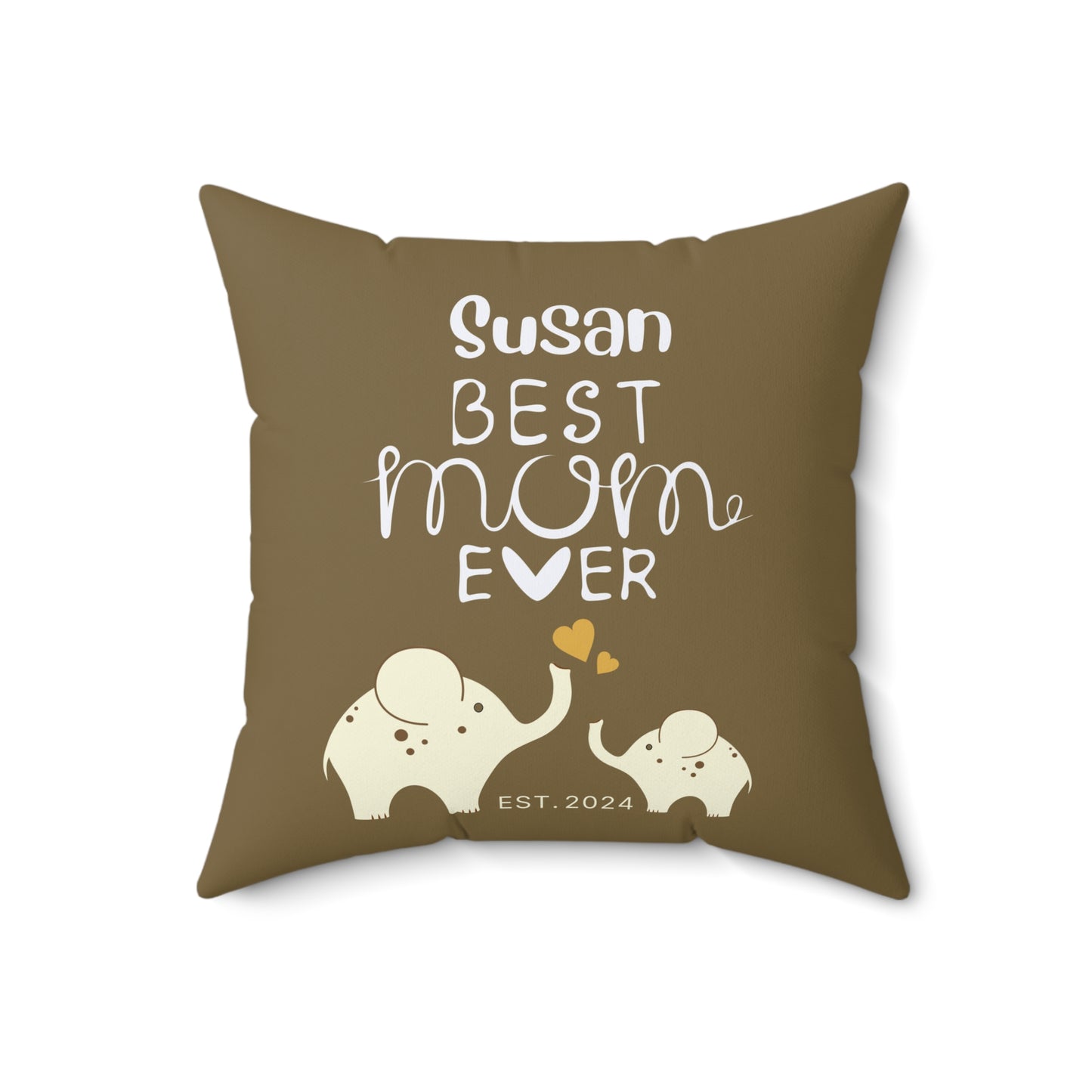 Personalized Best Mom Ever Gift Pillow, Gift for Mom, Elephants Khaki Pillow with Insert - HolidayShoppingFinds