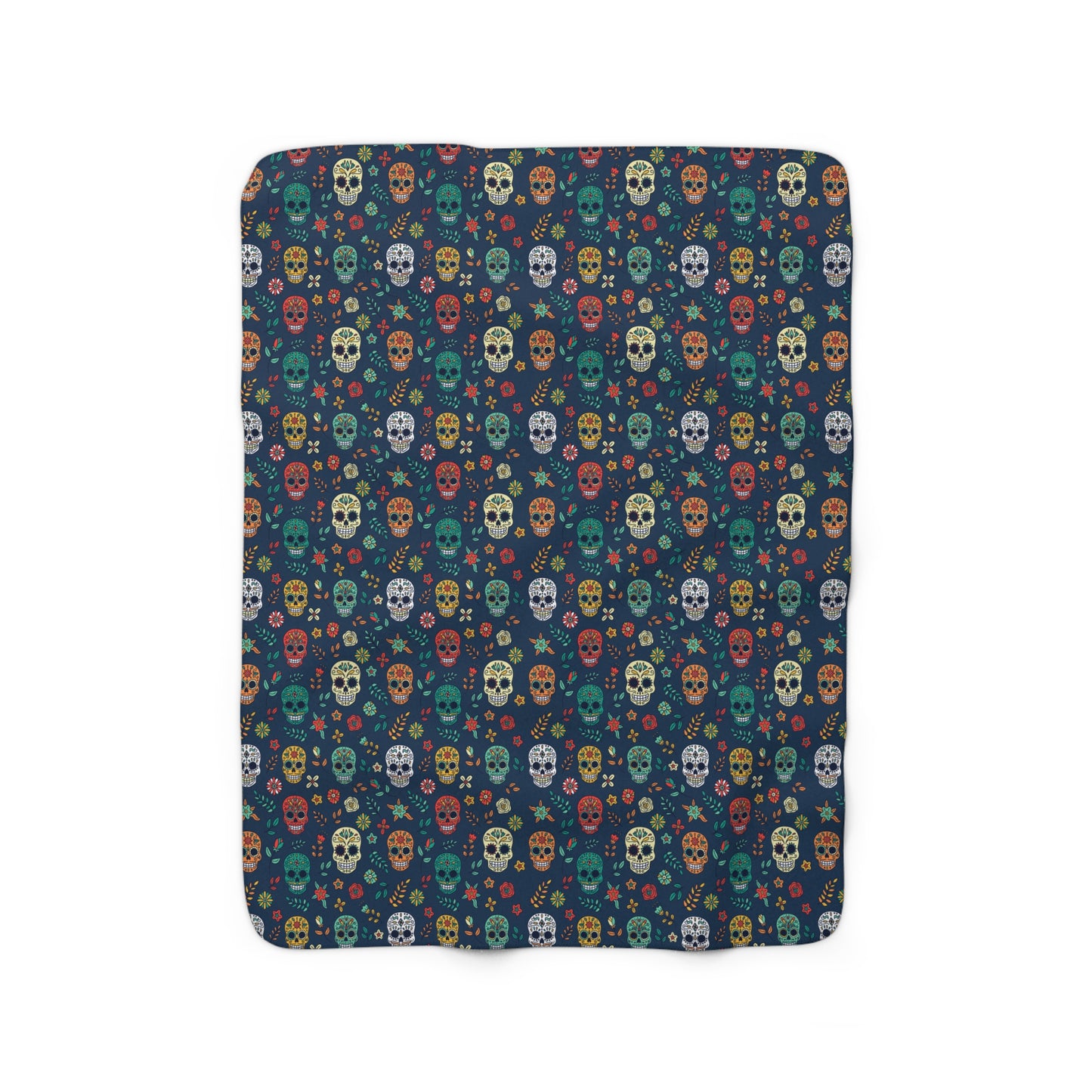 Sugar Skull Sherpa Blanket, Day of the Dead Halloween Blanket, Blue Throw Blanket, Cozy Sofa Blanket - HolidayShoppingFinds