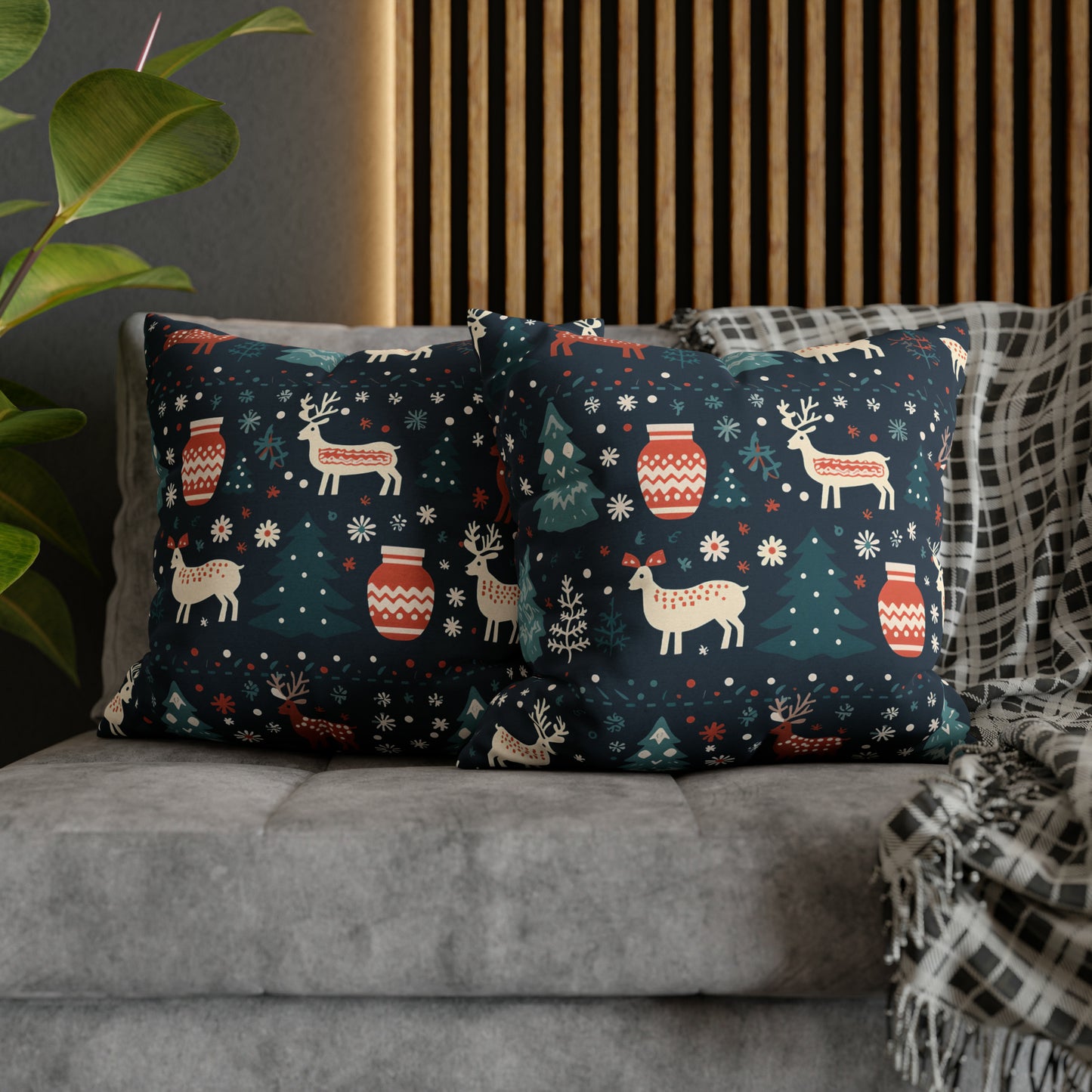 Holiday Pillowcase, Winter Accent Pillow Case with Reindeers, Christmas Trees, Snowflakes, Holiday Gift - HolidayShoppingFinds