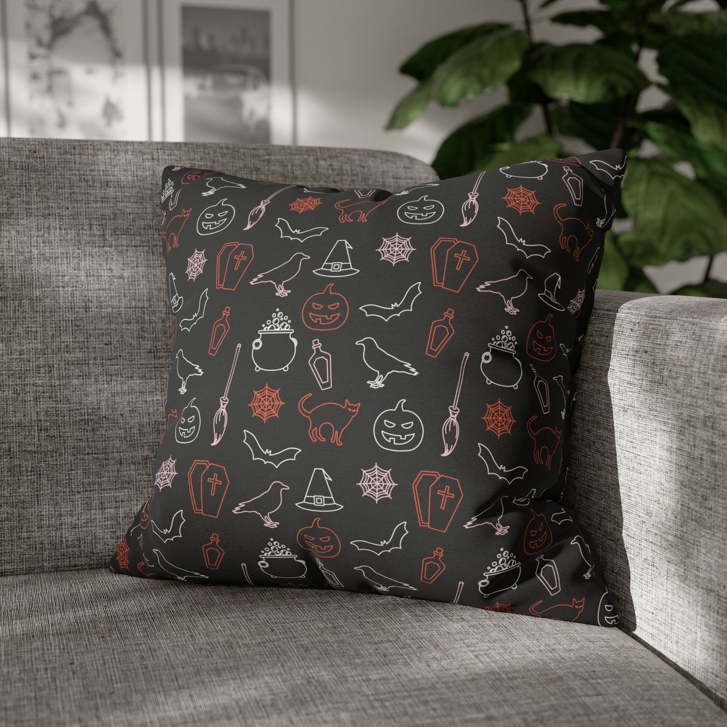 Halloween Pillowcase, Spooky Witch Bat Pillow, Haunted House Black Pillow Cover, Square 2-Sided Pillow - HolidayShoppingFinds